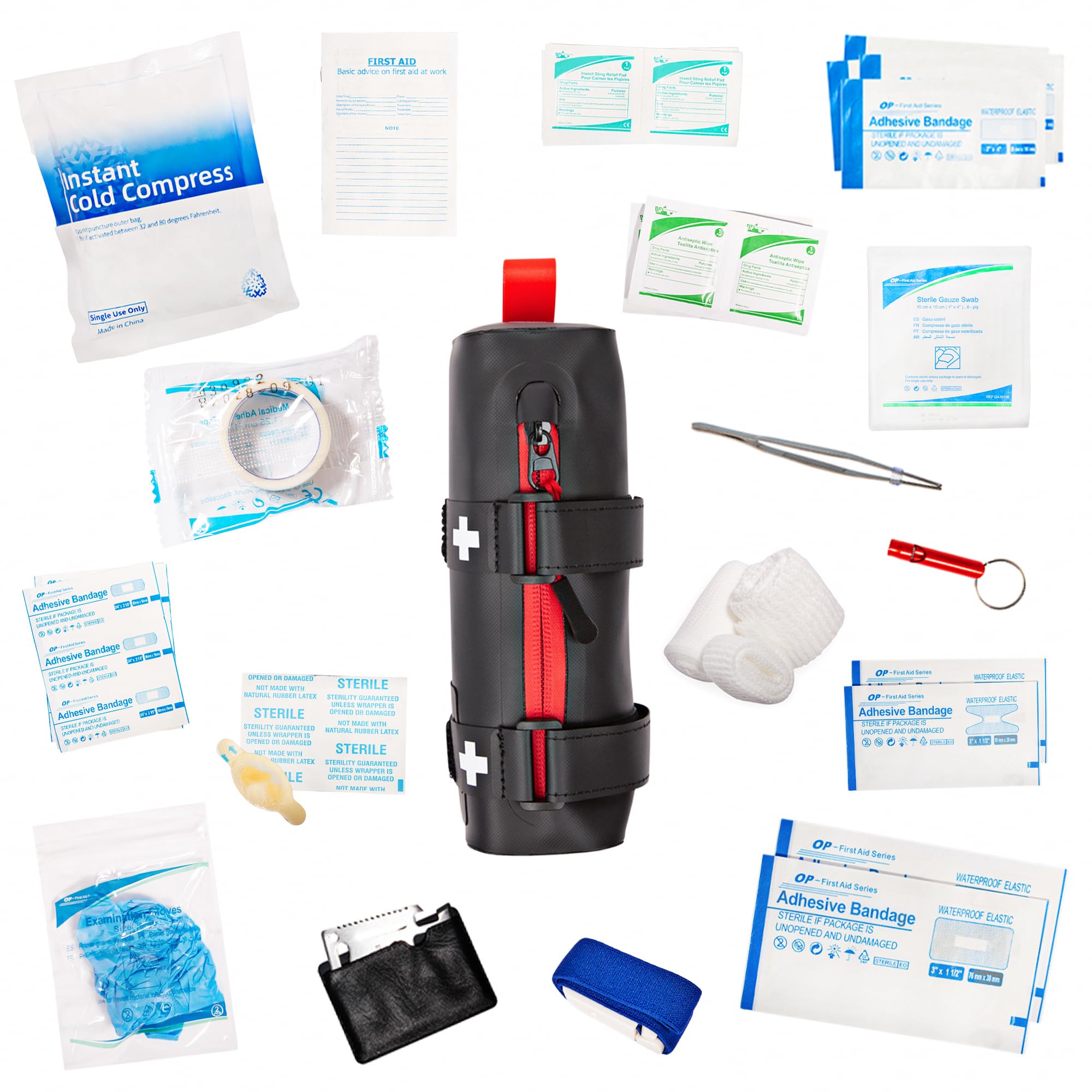 Kit de primeros auxilios para ciclista, compacto y resistente al agua, accesorio esencial para traumas y emergencias