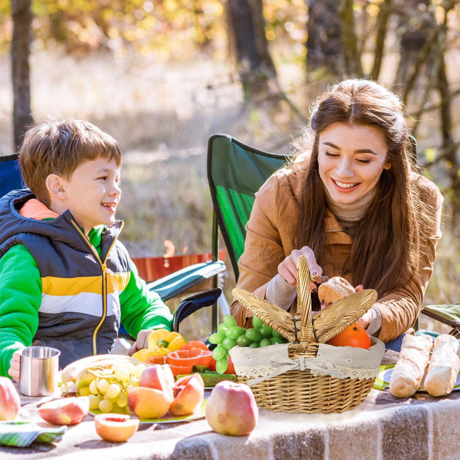 Toddmomy Geflochtener Rattan Picknickkorb Mit Deckel Ovaler Aufbewahrungskorb Für Garten Obst Und Weine Vielseitiger Tragekorb 7X10X6 Zoll