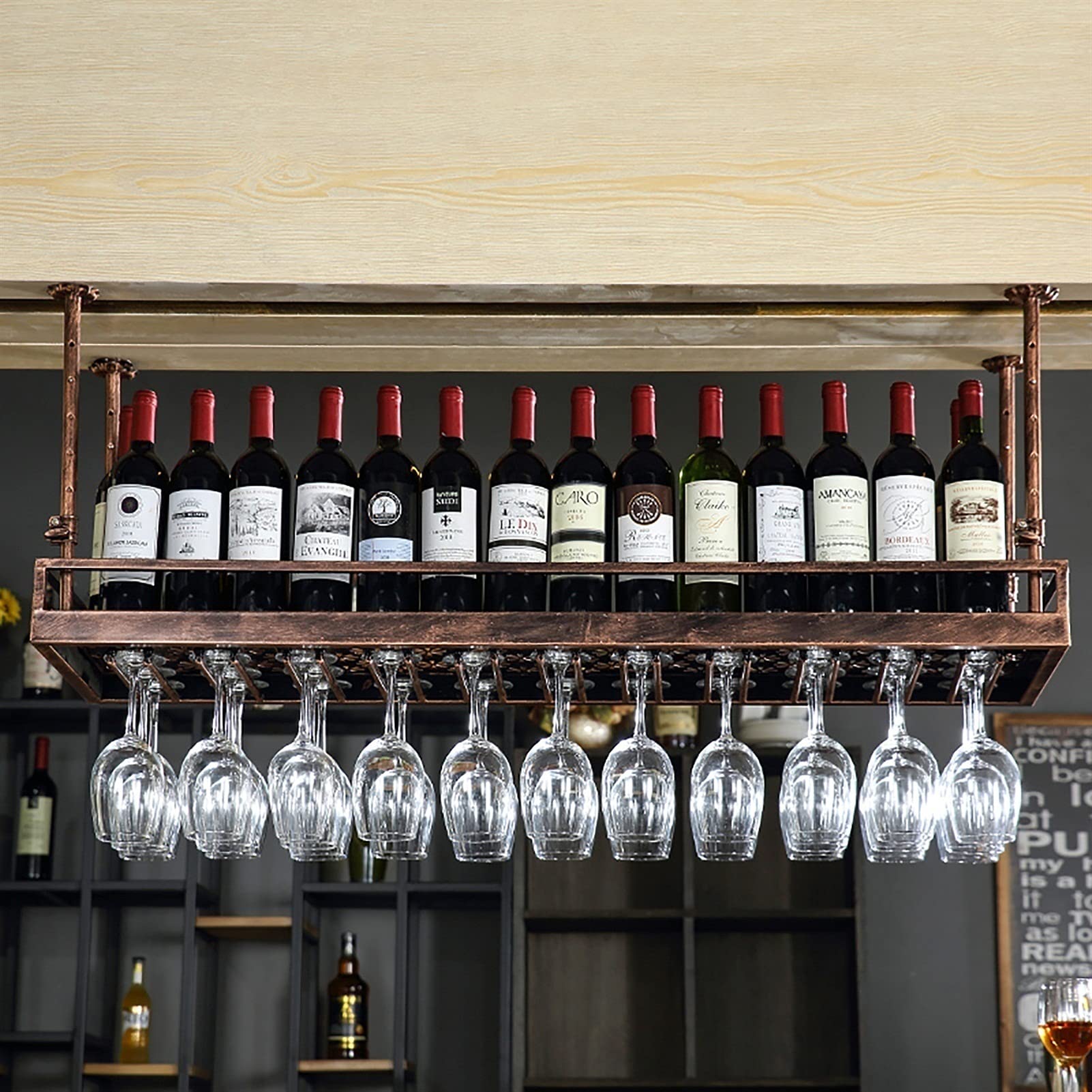 Amazon｜天井ワインラック、高さ調節可能、鉄製の吊り下げワイン