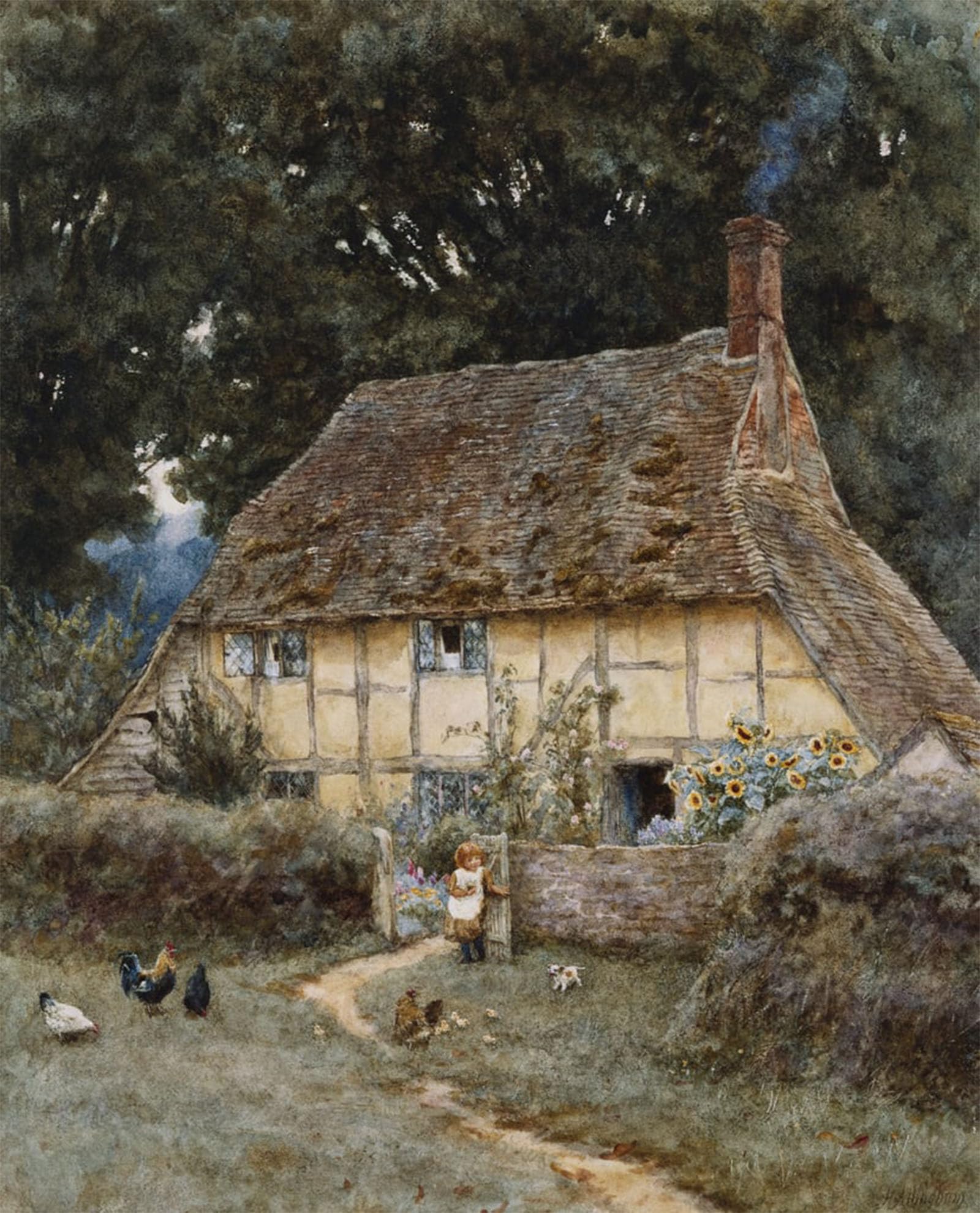 SERENDIPITP Vintage Picture Print on Canvas Wall Art Poster on the Brook Road Near Witley by Helen Allingham Artwork Print Poster for Wall Decor 60x90cm