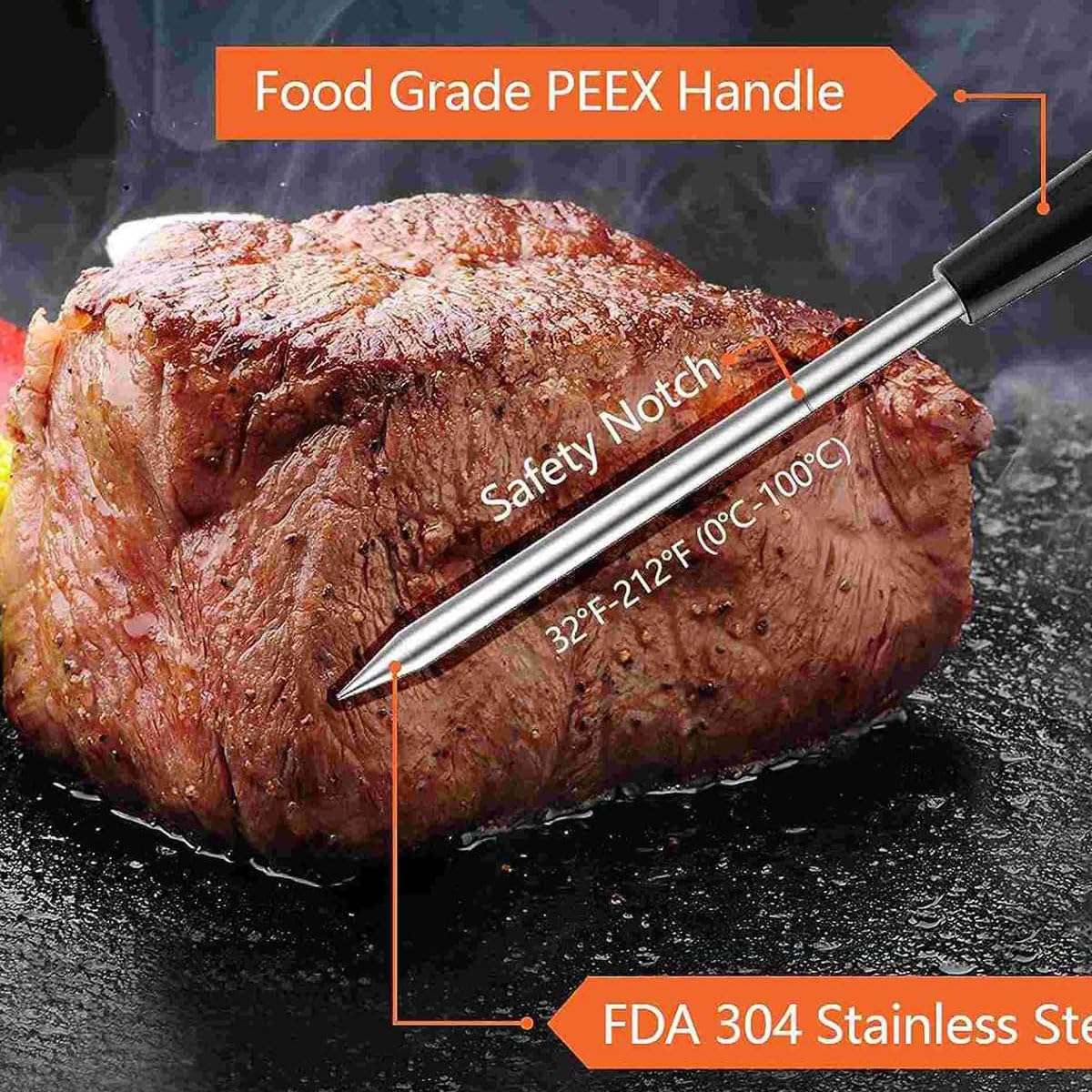 Hsthe SeaTermometro per Carne Wireless,termometro per griglia, termometro per Alimenti Bluetooth, sonda per Carne Digitale Wireless Impermeabile per Barbecue