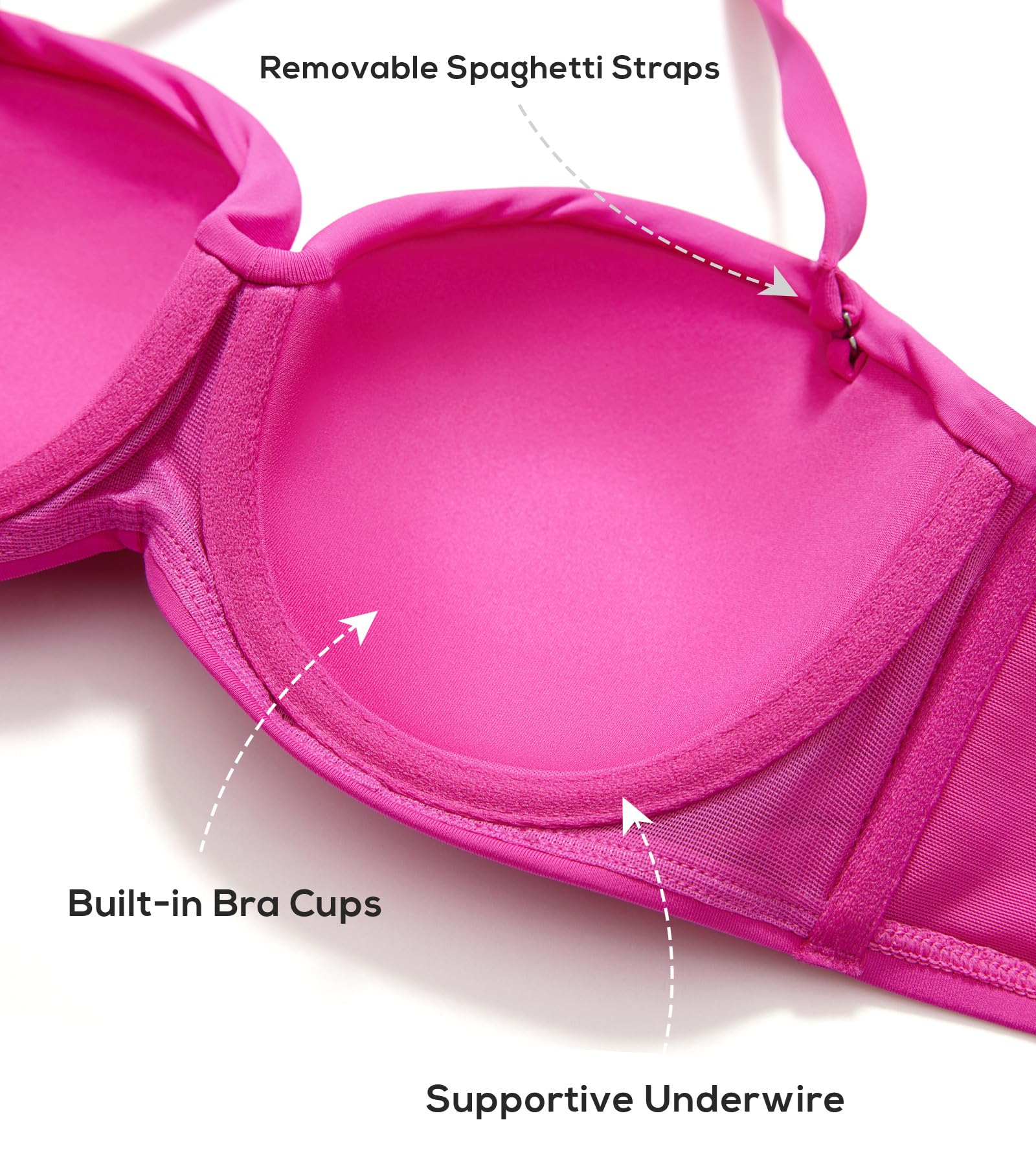 DOBREVA Damski top bikini typu bandeau z fiszbinami | Miękka, elastyczna tkanina, regulowane ramiączka, niewyjmowane wkładki, rozmiary biustonoszy, kostium kąpielowy bez ramiączek