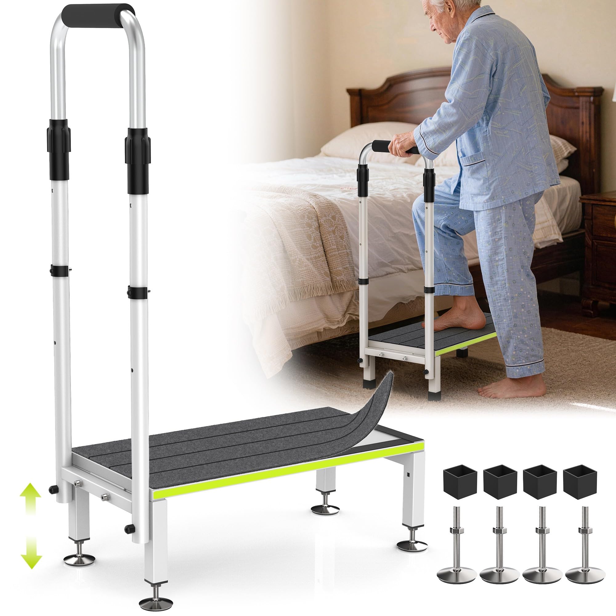 DEPSUNNY RV Step Stool with Handrail, 1 Step 1 Handrail, Wider Platform, Anti-Slip Mats, Step Stool with Handle for Elderly, Portable RV Stairs for Hot Tub/Camper/Mobile Home/SPA Pool/Pet Stairs