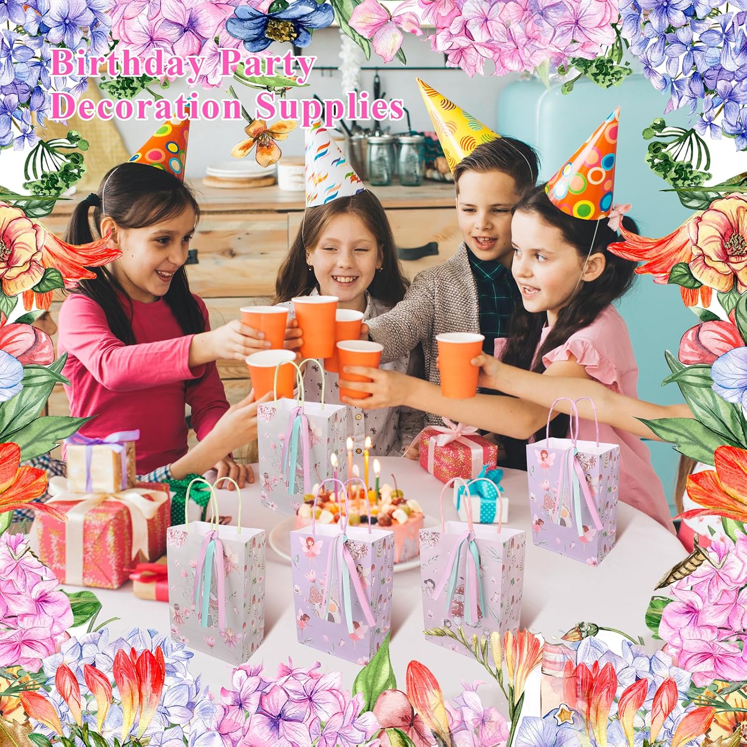 LIUBUJINGYING 36 Pcs Fairy Gift Bags Fairy Theme Party Favor Bag Floral Fairy Goodie Paper Treat Bag Mushroom Flower Party Favor Bag Forest Garden Gift Snack Treat with Ribbon for Birthday Baby Shower - Image 4