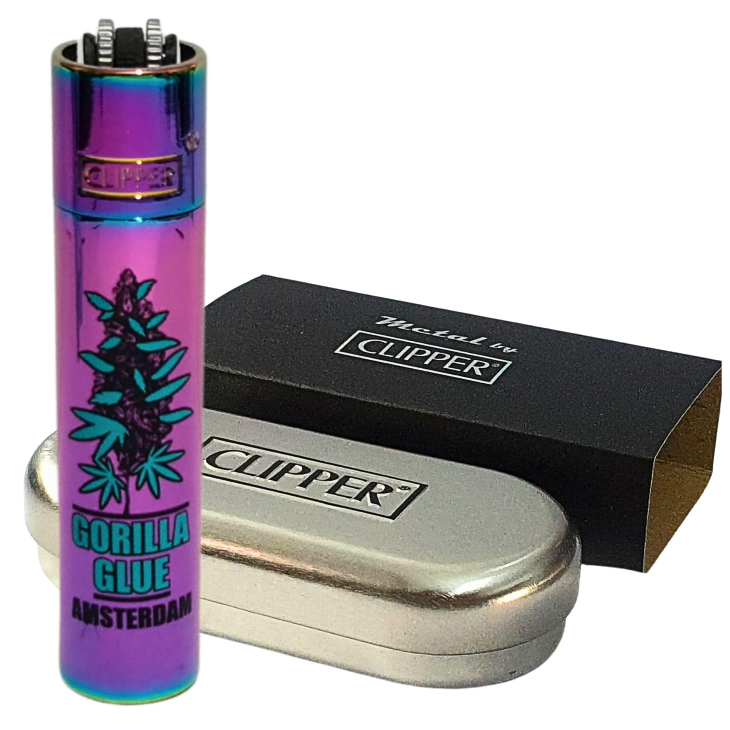 Zactly - 1 x Metal Clipper Lighter with Gift Box Tin Case – LIMITED EDITION (Amsterdam Gorilla Glue)