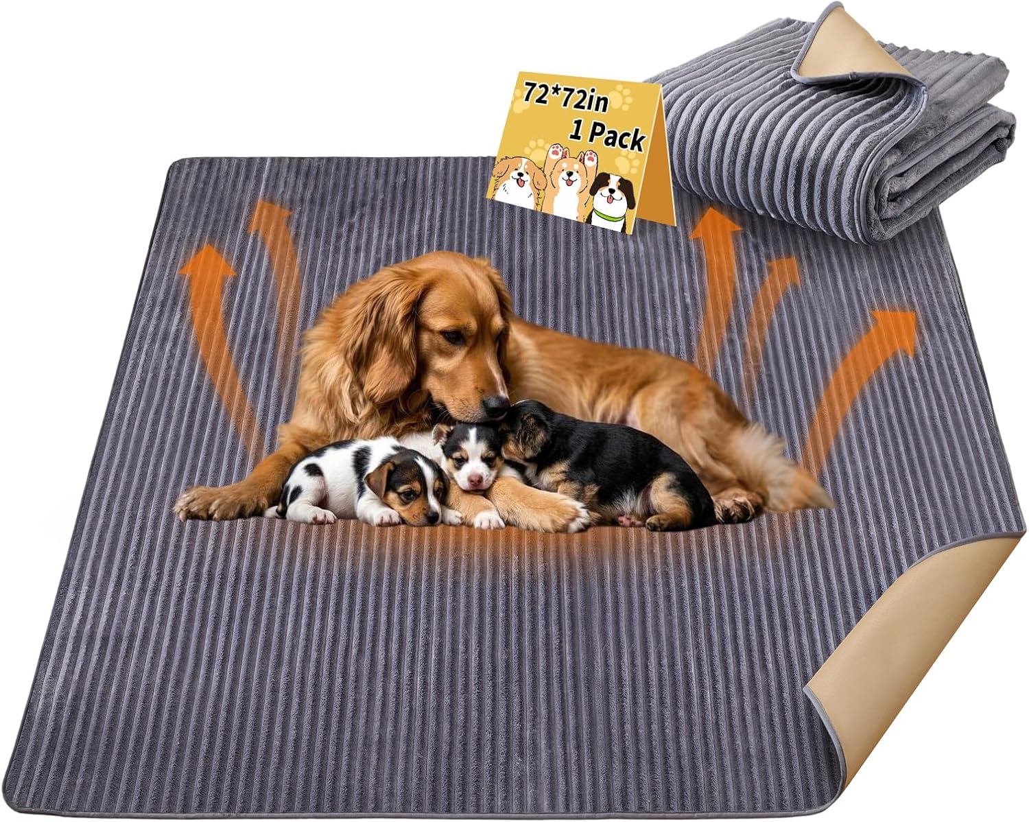 Dog Crate Mat, 1 Pack 72"×72" Flannel Washable Pet Mat for Dogs and Cats, Non-Slip Pet Pad for Kennel Training, Absorbs Urine and Waterproof Pad for Sofa Bed Crate Kennel Car Seat Floor（Gray）