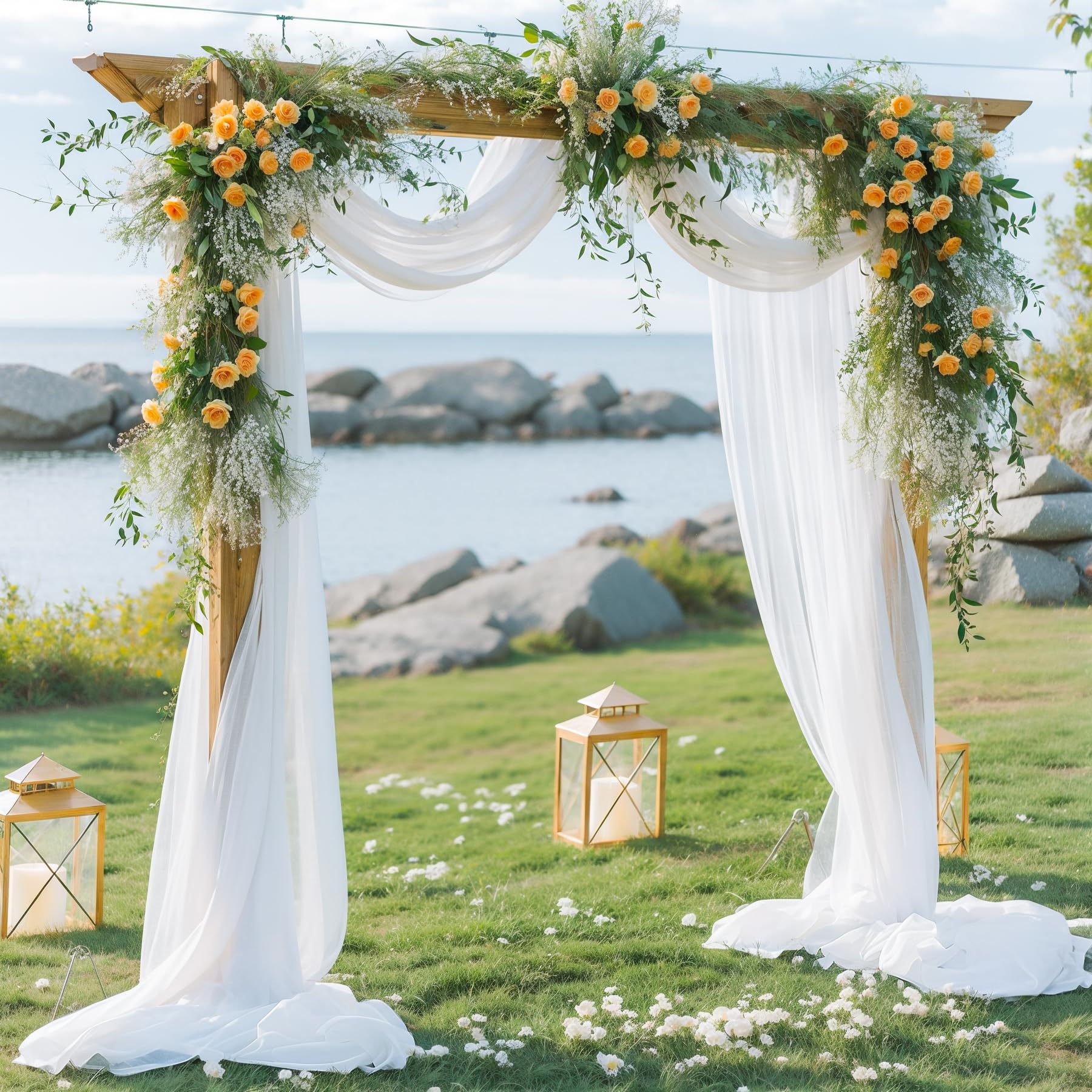 Rideaux en Tissu Blanc pour Arche de Mariage, Rideau Transparent pour décoration d'arches de Mariage, 2 Panneaux, 5,8 m de Long x 71,1 cm de Large
