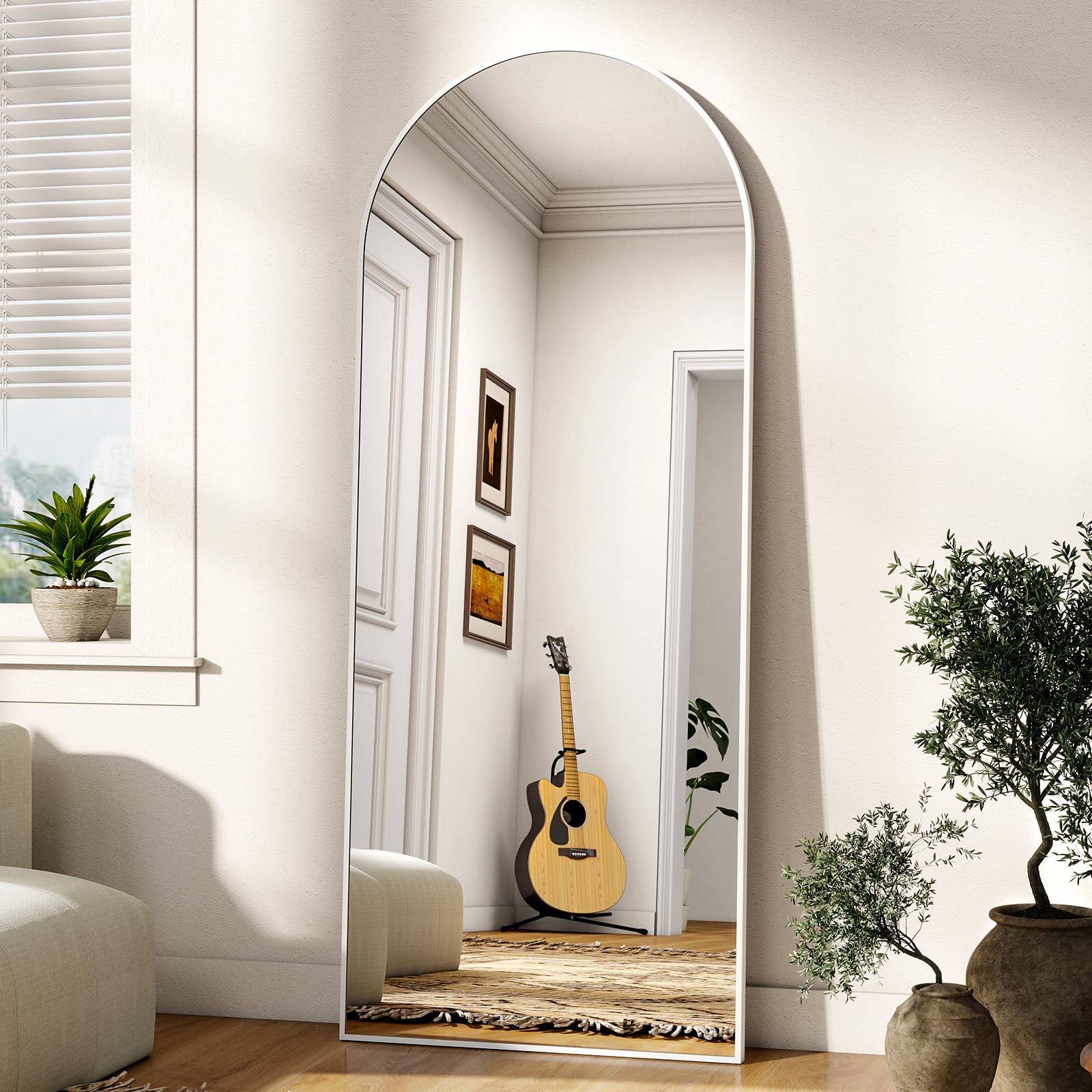 BEAUTYPEAK minimalistische Rahmen Standspiegel, Solider Ganzkörperspiegel frei stehend, leicht Spiegel in voller Länge Aufhängen an der Wand horizontal oder vertikal für Schlafzimmer