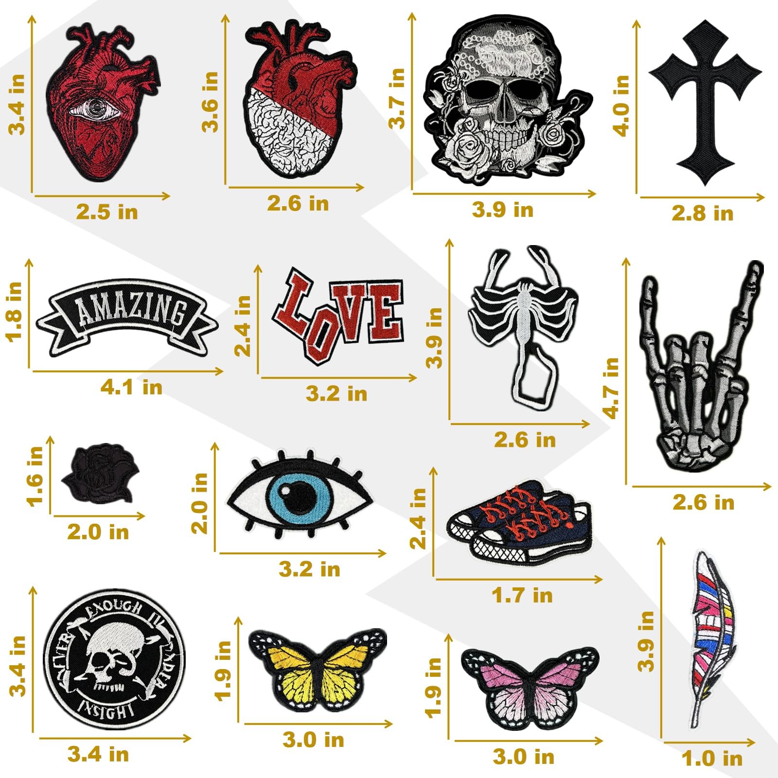 Parches bordados oscuros para planchar para ropa, parches de banda de rock para chaquetas, parches de costura fresca para mochilas, jeans, sombreros, accesorios de bricolaje (Dark4, 15 piezas)