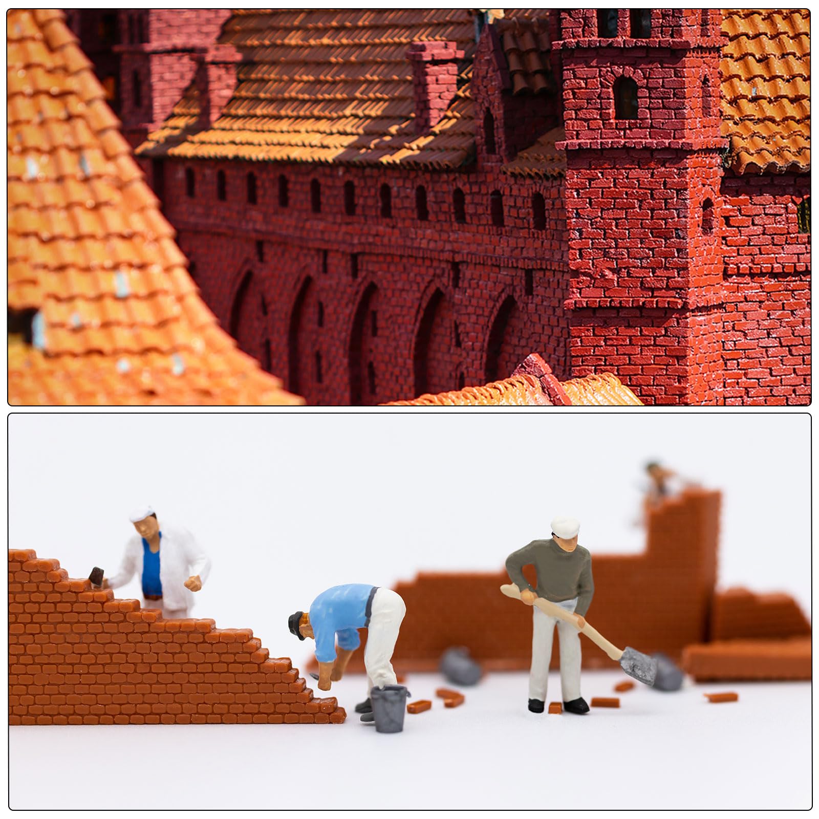 sourcing map Miniaturowe dachówki z gliny, model dachówki mini dla majsterkowiczów, zestaw do modelarstwa, ogrodu, kolor czerwony, 200, skala 1:1620 x 17,5 x 2 mm