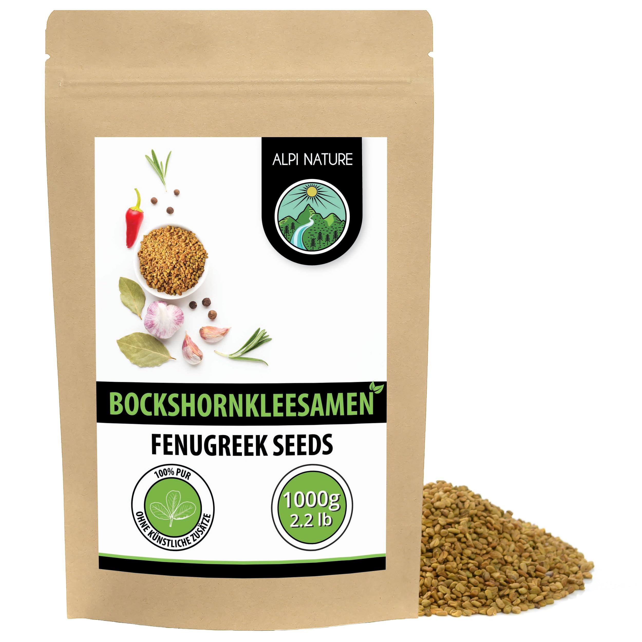 Alpi Nature Bockshornkleesamen ganz 1kg, Bockshornklee ganz, Bockshornklee Gewürz, Fenugreek