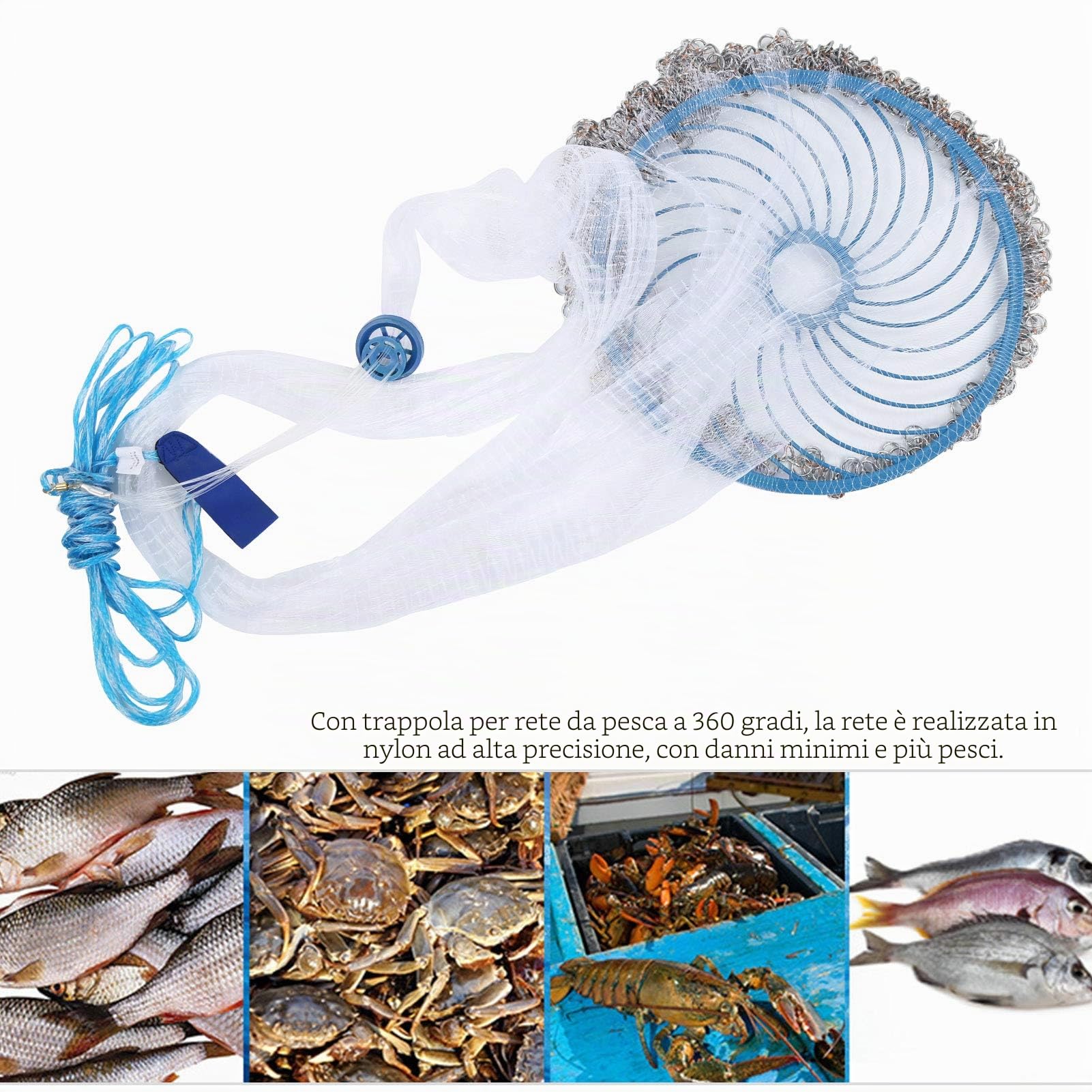 Rete da Pesca da Lancio a Mano a 360 Gradi 480 cm, Rete da Pesca in Nylon Lanciata a Mano, Rete da Pesca Leggera per Lancio di Esche, Piccola Rete da Pesca per