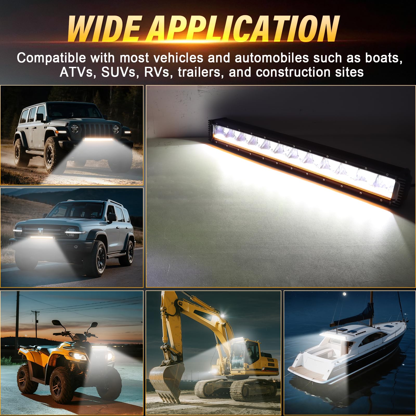 RIGIDON 23 Pollici 60cm 80W 8000LM Singola Fila Barra Led Fuoristrada Con 12V Cablaggio Kit, Ambra DRL Luce Led, Luci di Lavoro Per Auto Camion UTE ATV Barca 4x4 Veicoli Offroad, Impermeabile Bianca