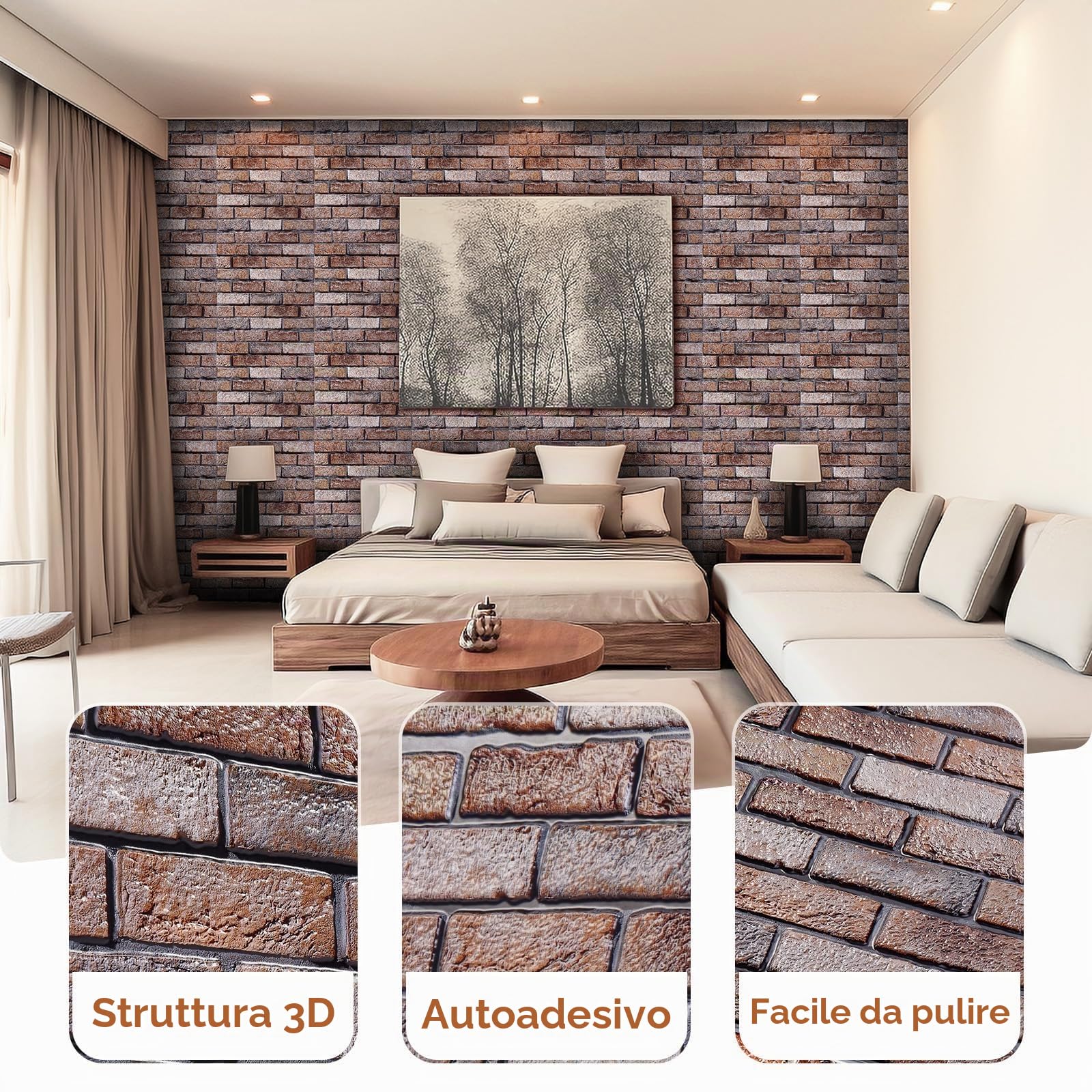 40 pezzi Pannelli Decorativi Per Pareti, Pannelli Adesivi per Pareti, Adesivi Murali 3d, Carta Parati Adesiva Muro, Carta da Parati Adesiva, Pannello Finto Mattone, Finta Pietra per Interni