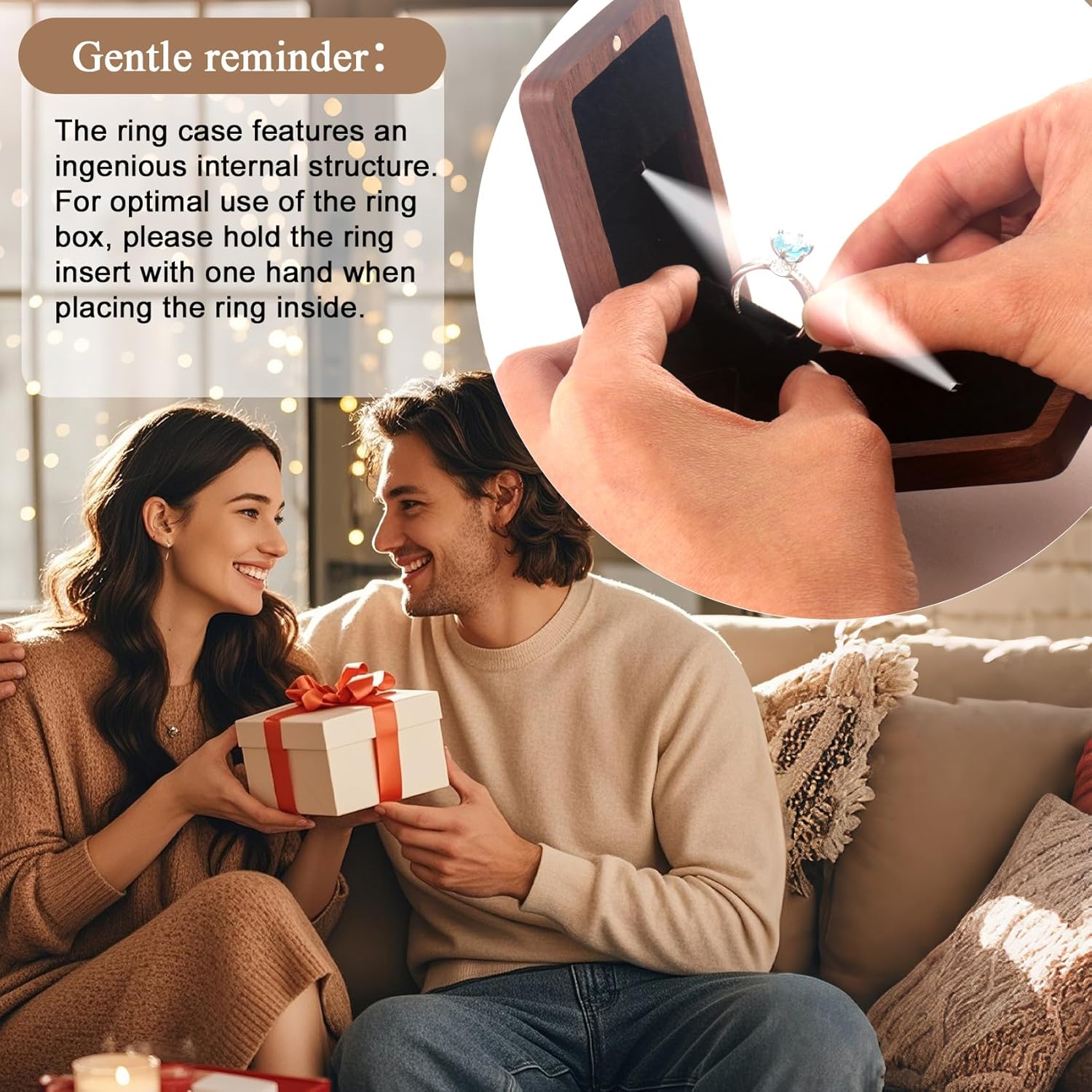 Wooden Engagement Ring Box For Proposal Jewelry Gift Box Wood Rotating Wedding Day Ring Box With Led Light Gift Packaging(Ash Wood) - Image 8