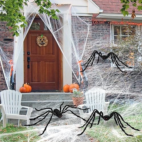 Miniatura 5 de JOYIN Paquete de 3 arañas de Halloween de 5 pies, decoración de araña gigante de Halloween al aire libre, araña negra falsa grande, enormes arañas