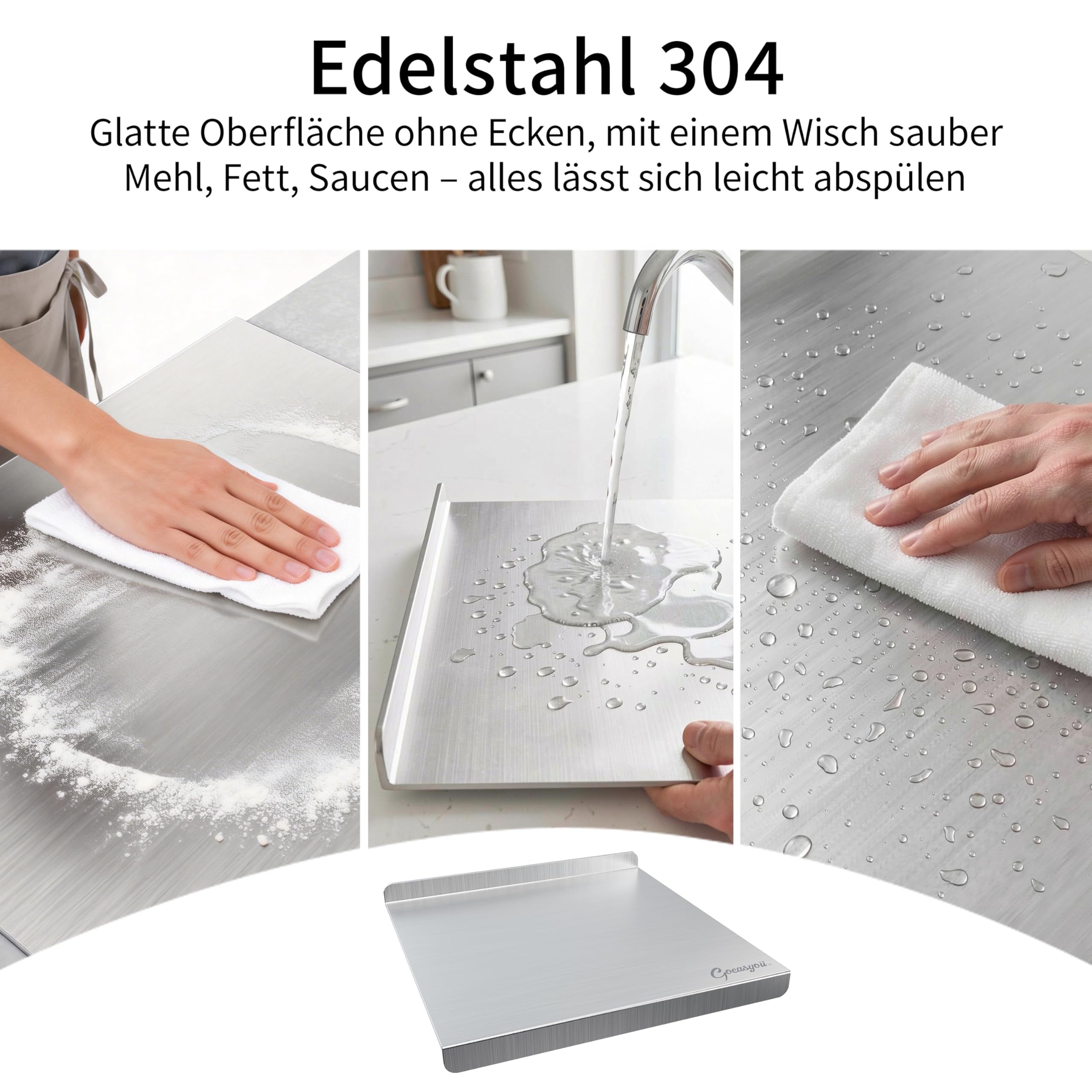 Arbeitsplatte Knetbrett Edelstahl Für Kneten & Backen, Nudelbrett, Backbrett mit Anschlagkante, Antibakteriell und Leicht zu Reinigen für Bäckerei, Restaurant und Bar, mit Falten und Etagere (50X40cm)