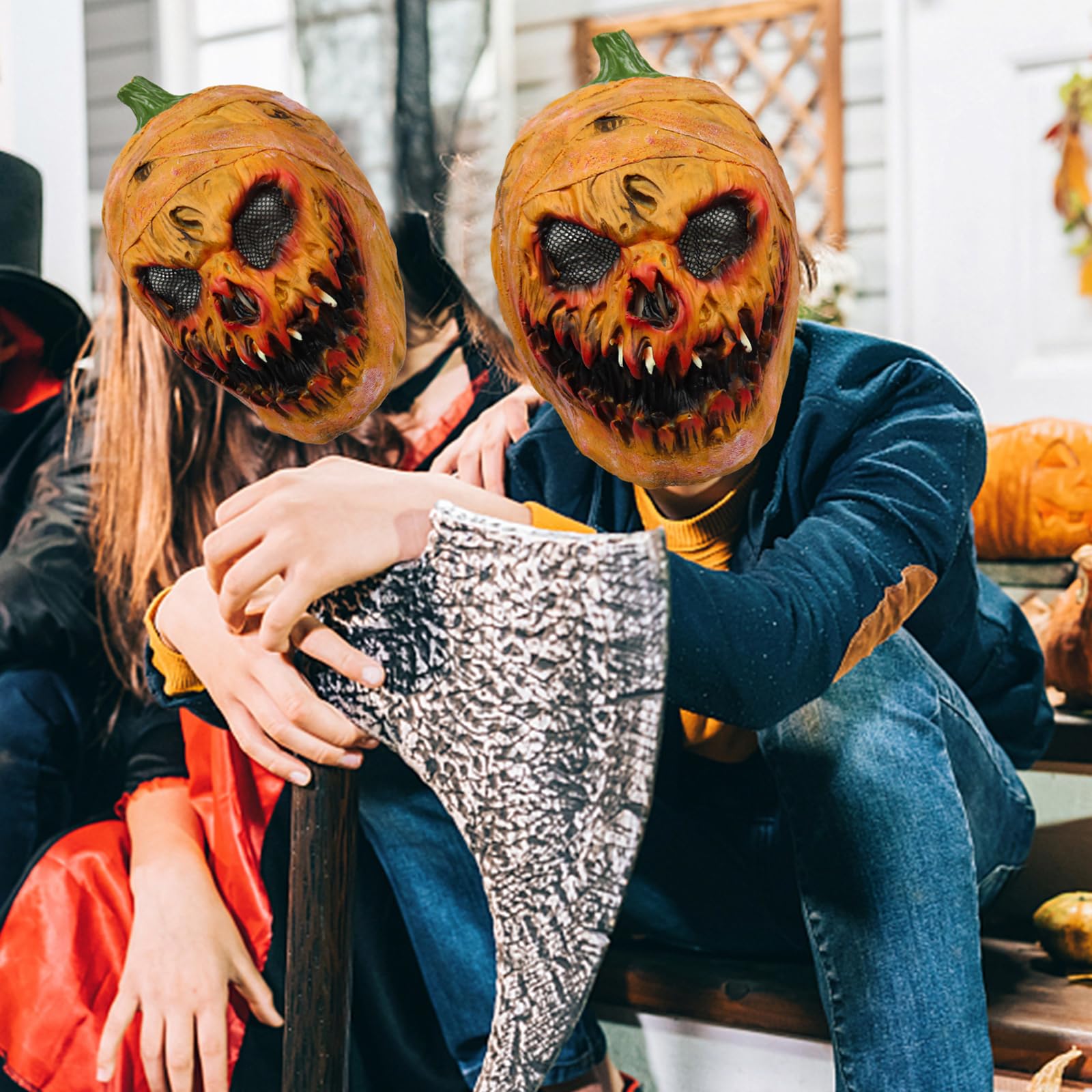 Kouoybt Halloween Pumpkin Mask, Scary Pumpkin Full Head Mask, Creepy Latex Head Mask - Image 4