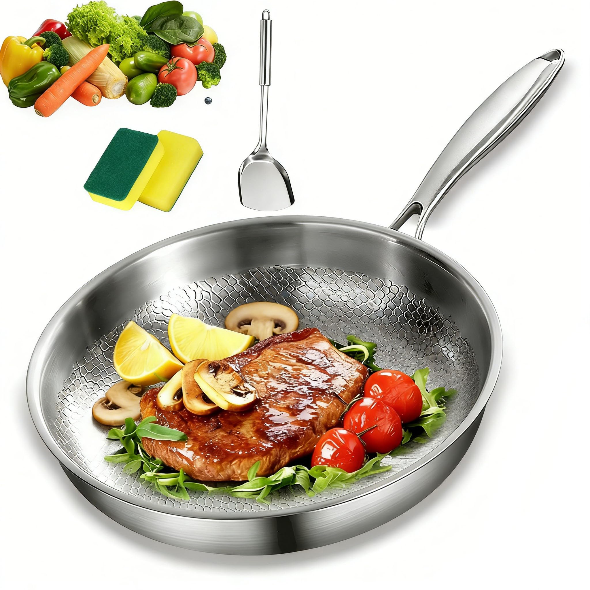 Titanium Frying Pan, 100% Pure Titanium Hammered Frying Pans With Lid For Cooking Suitable For All Stovetops, Home Use Cookware | No Coating | Non-Stick, Dishwasher and Oven Safe (Without Lid,24CM)