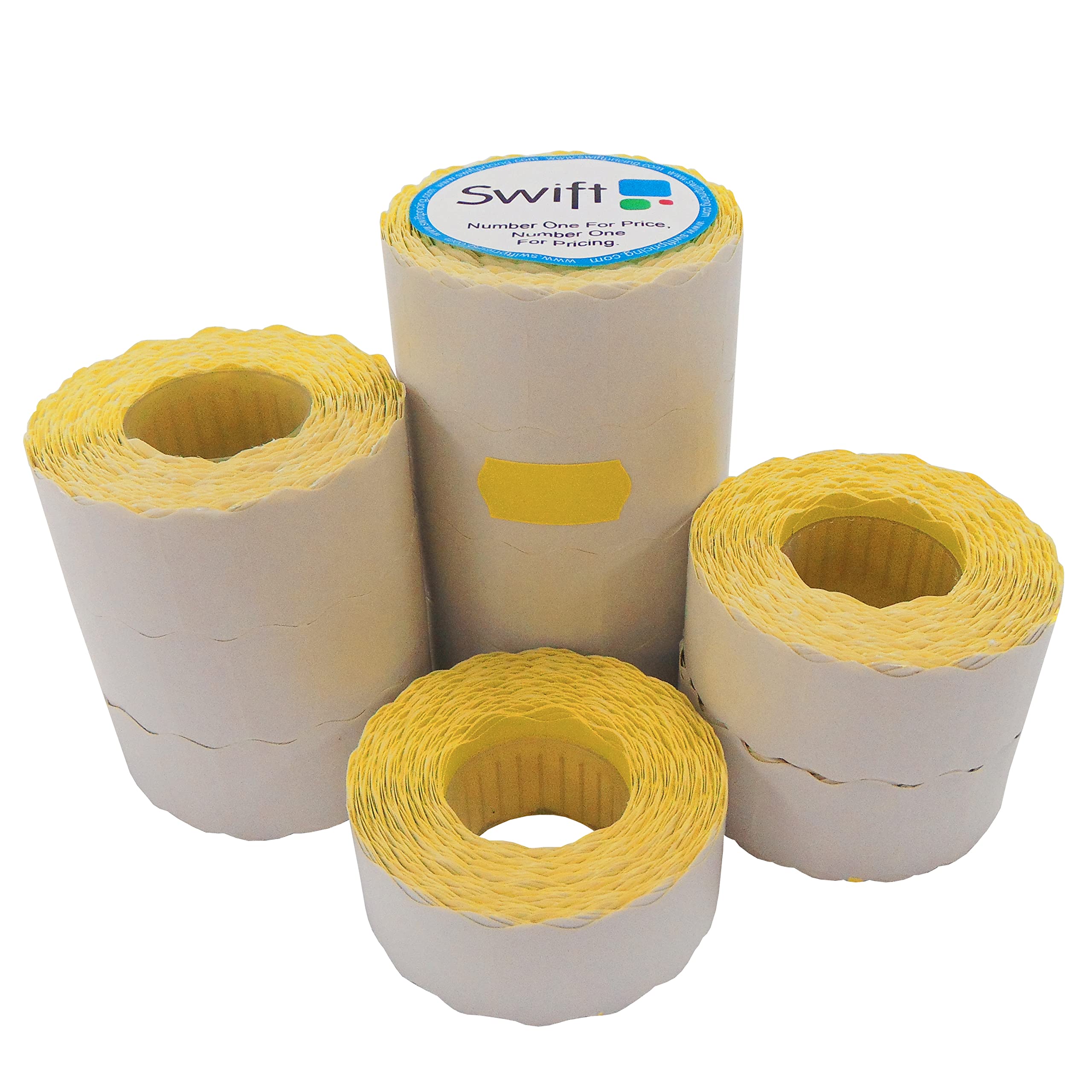 Swift 26 x 12 mm Price Gun Labels Yellow 100 Rolls 100,000 Labels Stickers CT4 Wavy Edge Pricemarker Tags Fits Many Pricing Labellers, Bulk Compatible Refill for Retail Shop and Price Tagging — image 1