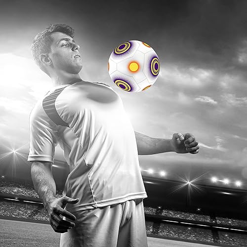 Miniatura 4 de Millenti Balón de fútbol de entrenamiento de equipo, tamaño 5, color blanco y morado, diseño de alta visibilidad y fácil de seguir (blanco y