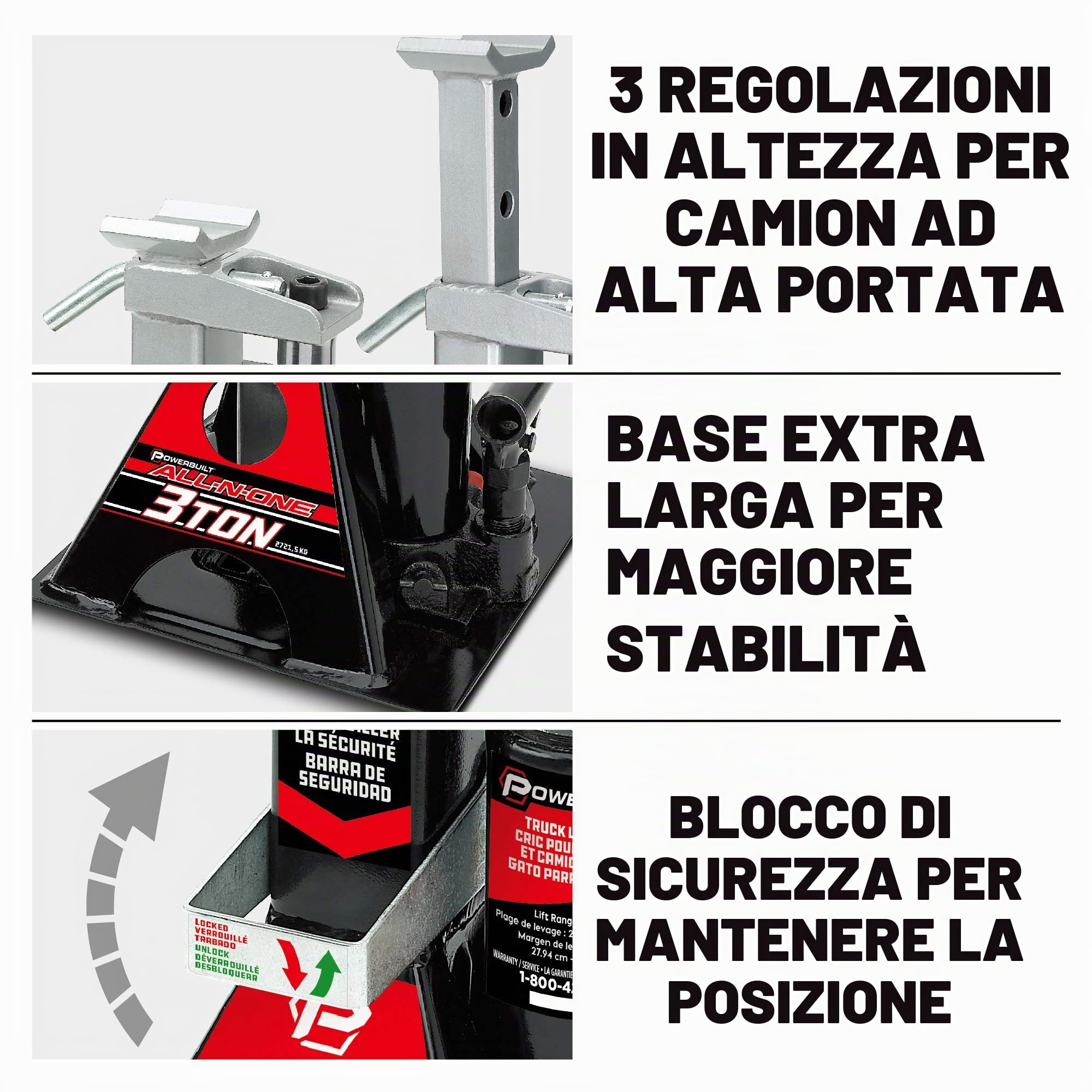 Powerbuilt Alltrade 640912 - Jack per Bottiglia da 3 tonnellate, Tutto in Uno | Compatto, base ampia, gamma 11-21 pollici, elimina jackstand, per Unibody, camion, SUV, camper, auto, rimorchi, ASME - 640912