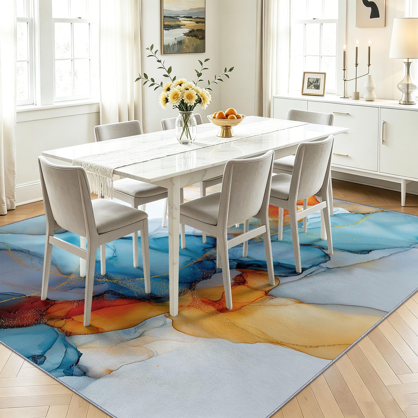 Luxuriös Abstrakt Kinderteppich Marmor Struktur Aquarell Wisch, 180 x 240 cm | waschbar Pflegeleicht rutschfest strapazierfähig hautsympathisch, für Schlafzimmer Wohnzimmer Esszimmer Küchen Büro
