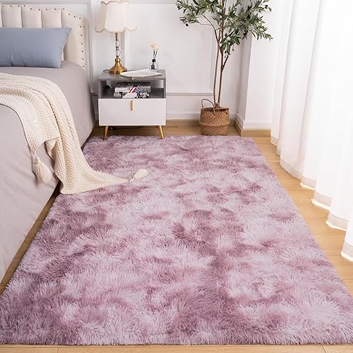 Miniatura 2 de Softlife Alfombra de área rosa para dormitorio, alfombra peluda de felpa mullida de 4 x 6 pies para sala de estar, niñas y niños, manta alfombra