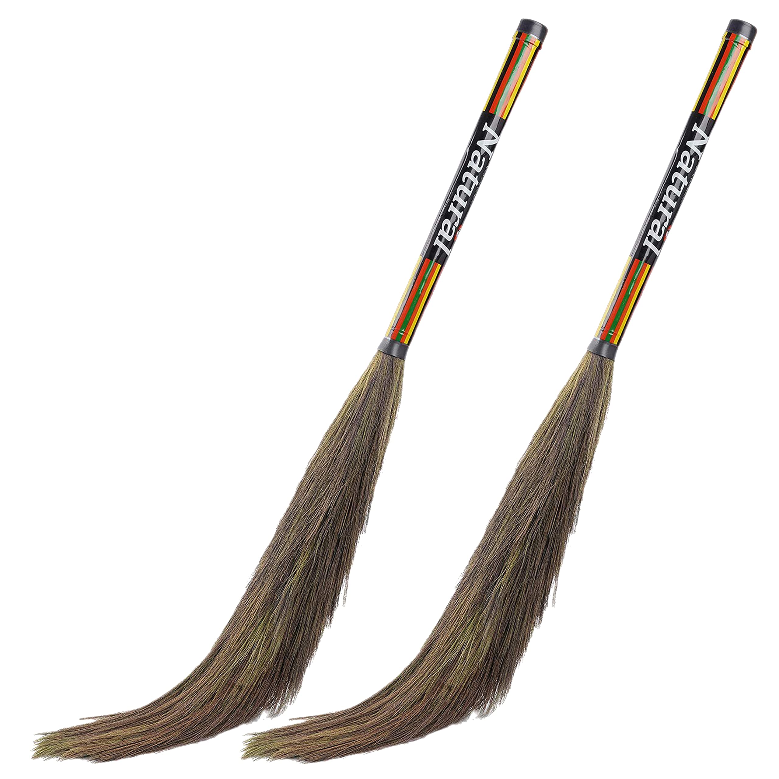 Zureni ZN-BR-04 Jasper Floor Broom with Natural Soft No Dust Grass Long Stick Jhadu for Home Pantry Office Cleaning (2 Pcs, Random Colours)