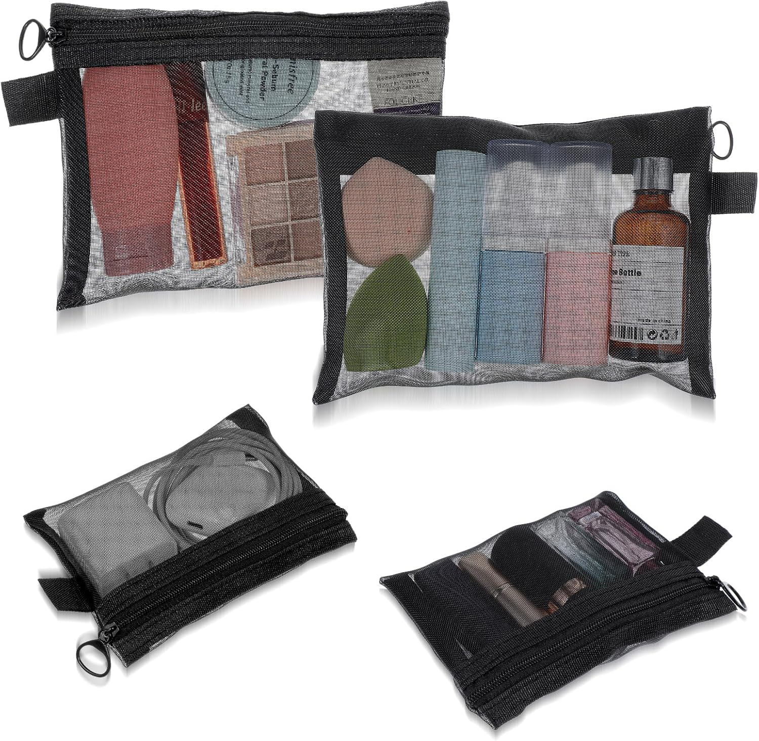 4 Pack Small Cosmetic Bag for Purse Mini Zipper Pouch Black Mesh Makeup Bag Organizer