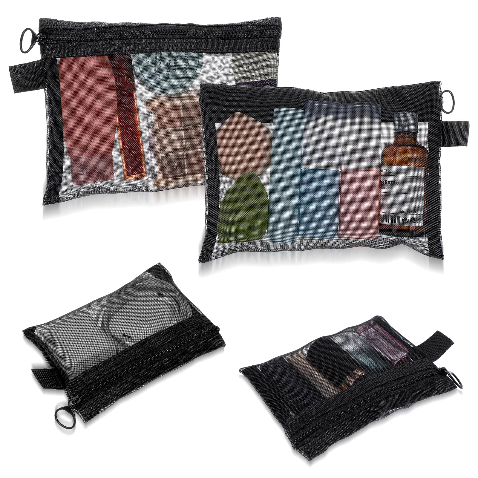 Nogeqi 4 Pack Small Cosmetic Bag for Purse,Small Mesh Bags,Mini Zipper Pouch,Balck Mesh Makeup Bag,Travel Pouches for Daily Toiletries Office Supplies