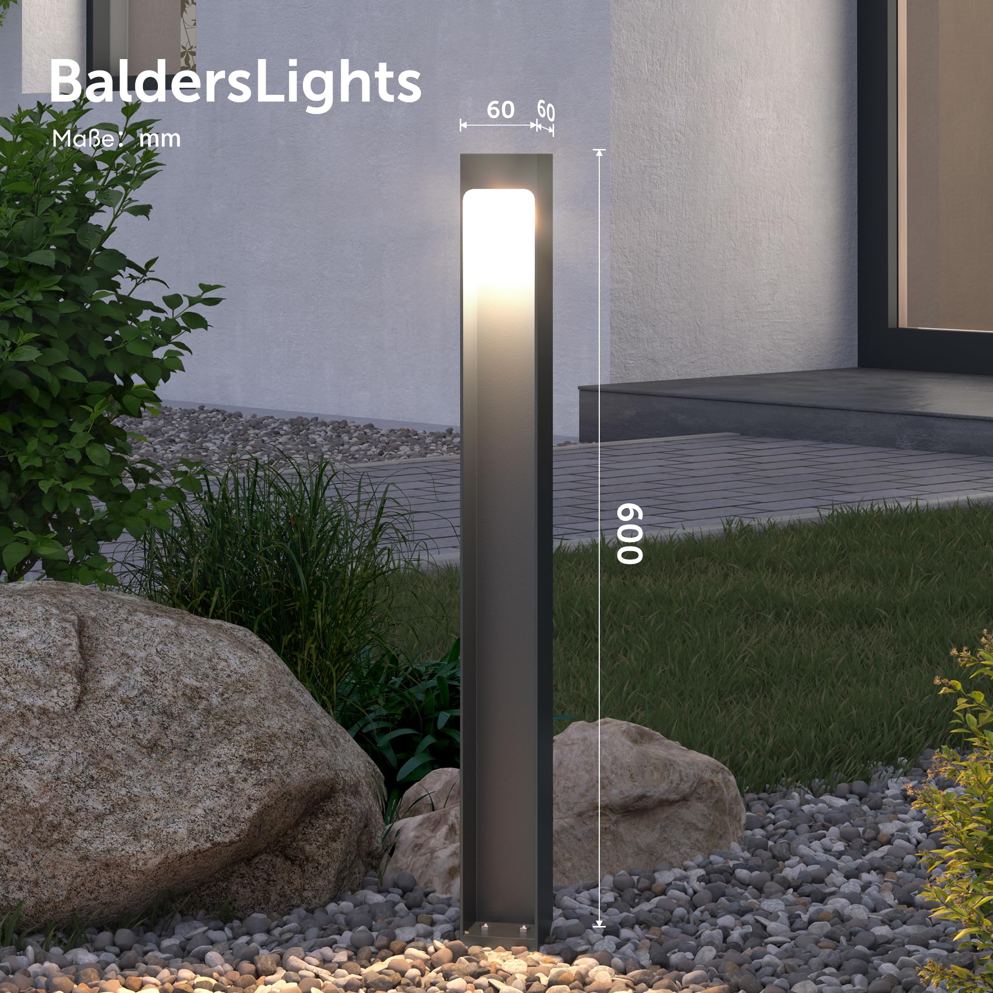 doporro Wegeleuchten Außen Stromanschluss 60cm Gartenleuchte IP65 5W | Gartenlampen für Draußen Strom, 3000K Warmweiß Pollerleuchte Standleuchte Außen, 6x6x60cm, Sandgrau dunkel, BaldersLights