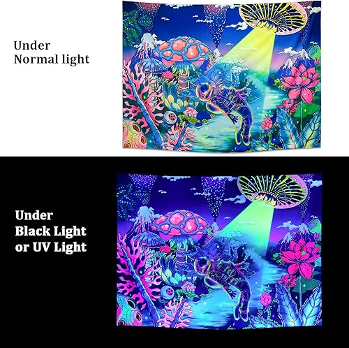 Miniatura 3 de Amhokhui Tapiz de astronauta de luz negra, tapiz de plantas de fantasía reactiva a los rayos UV, tapiz de ovni alienígena, tapiz colorido floral de