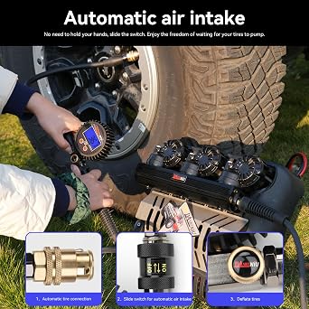 Digital Tire Inflator Gauge, 0-250 PSI, Heavy Duty Air Chuck with Quick Connect Coupler, Air Pressure Gun with Quick-Lock Air Chuck, Digital Tire Pressure Gauge with Inflator for Truck SUV