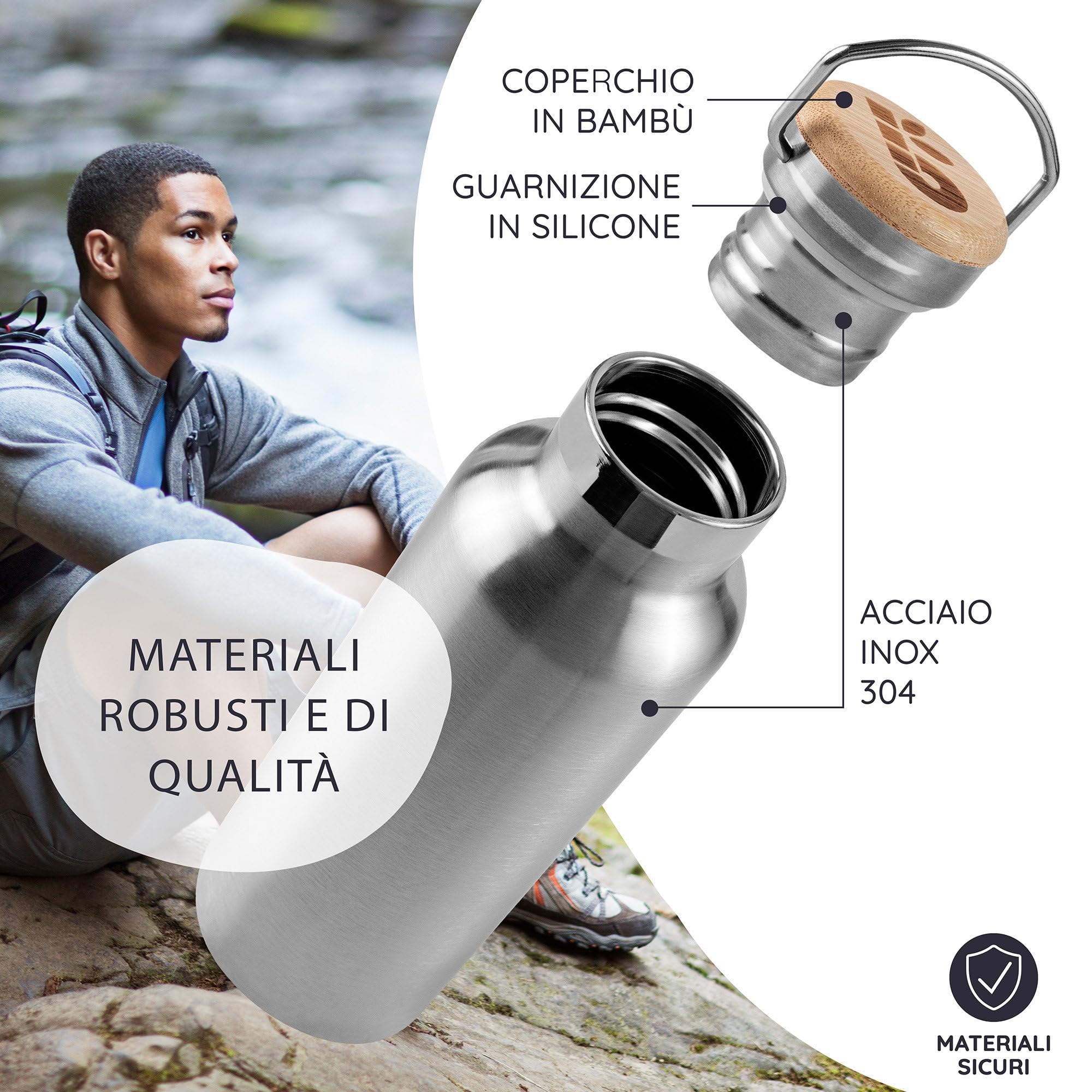 Bambaw Bottiglia Termica 1 Litro, Borraccia Acciaio Inox, Bevande Calde E Fredde, Borraccia Termica 1 Litro, Borracce Termiche, Bottiglia Isotermica, Borraccia Metallo, Water Bottle