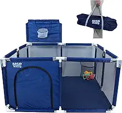 Cercadinho Portátil com Cesta de Basquete, Azul Marinho, Tela de Malha (AZUL)