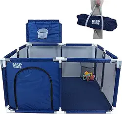 Cercadinho Portátil com Cesta de Basquete, Azul Marinho, Tela de Malha (AZUL)