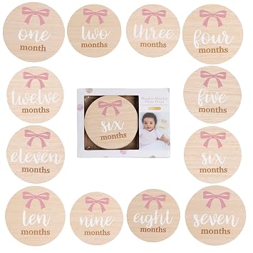 Kate & Milo Wooden Baby Monthly Milestone Discs, Pink Bow Design