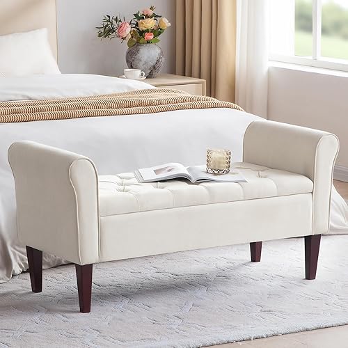 Miniatura 49 de HUIMO Banco de almacenamiento de 48 pulgadas, otomana de almacenamiento con brazos con patas de madera maciza de 7.5 pulgadas, banco de pie de cama