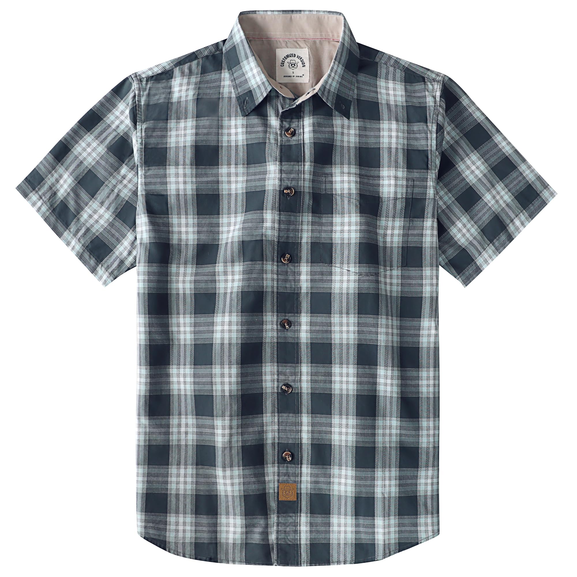Dubinik® Mens Short Sleeve Button Down Shirts 100% Cotton Plaid Men's Casual Button-Down Shirts with Pocket