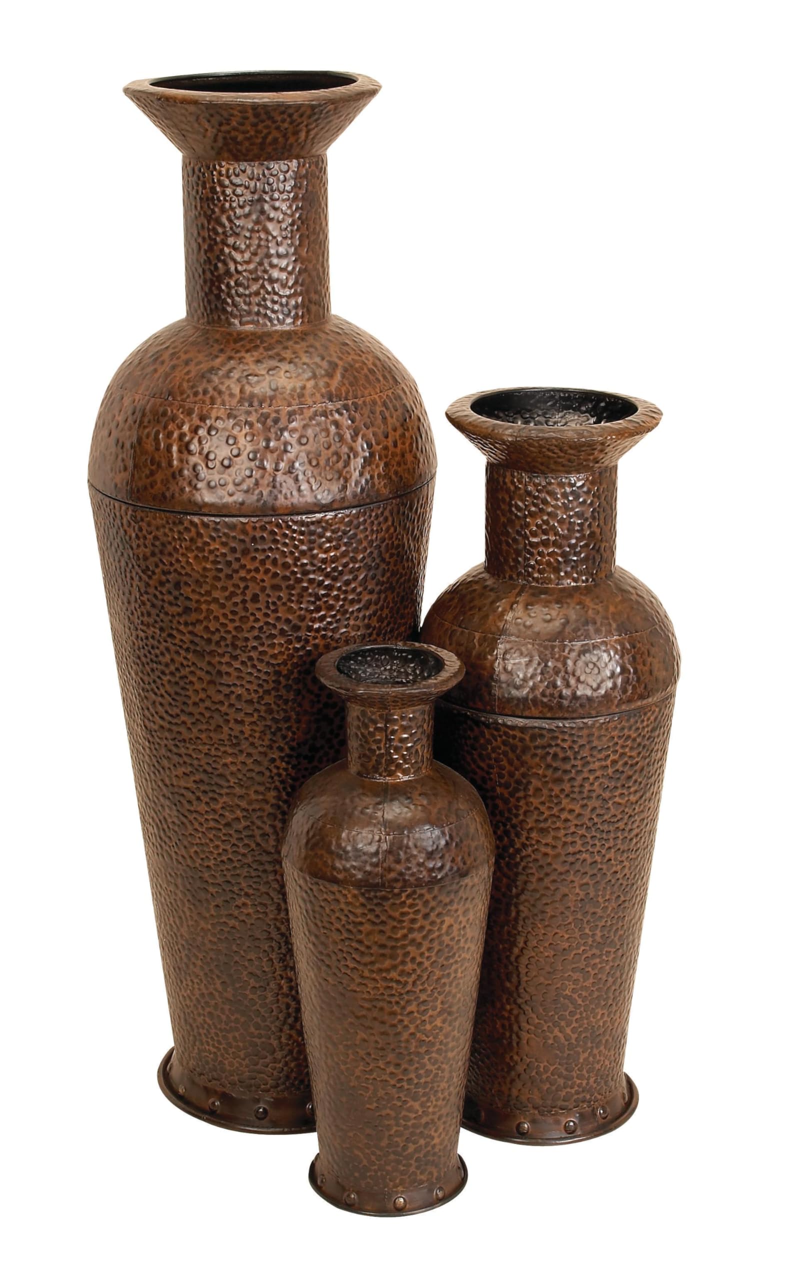(similar)Deco 79 Metal Tall Floor Bottleneck Vase with Bubble Texture and Studs, Set of 3 50", 35", 26"H, Brown
