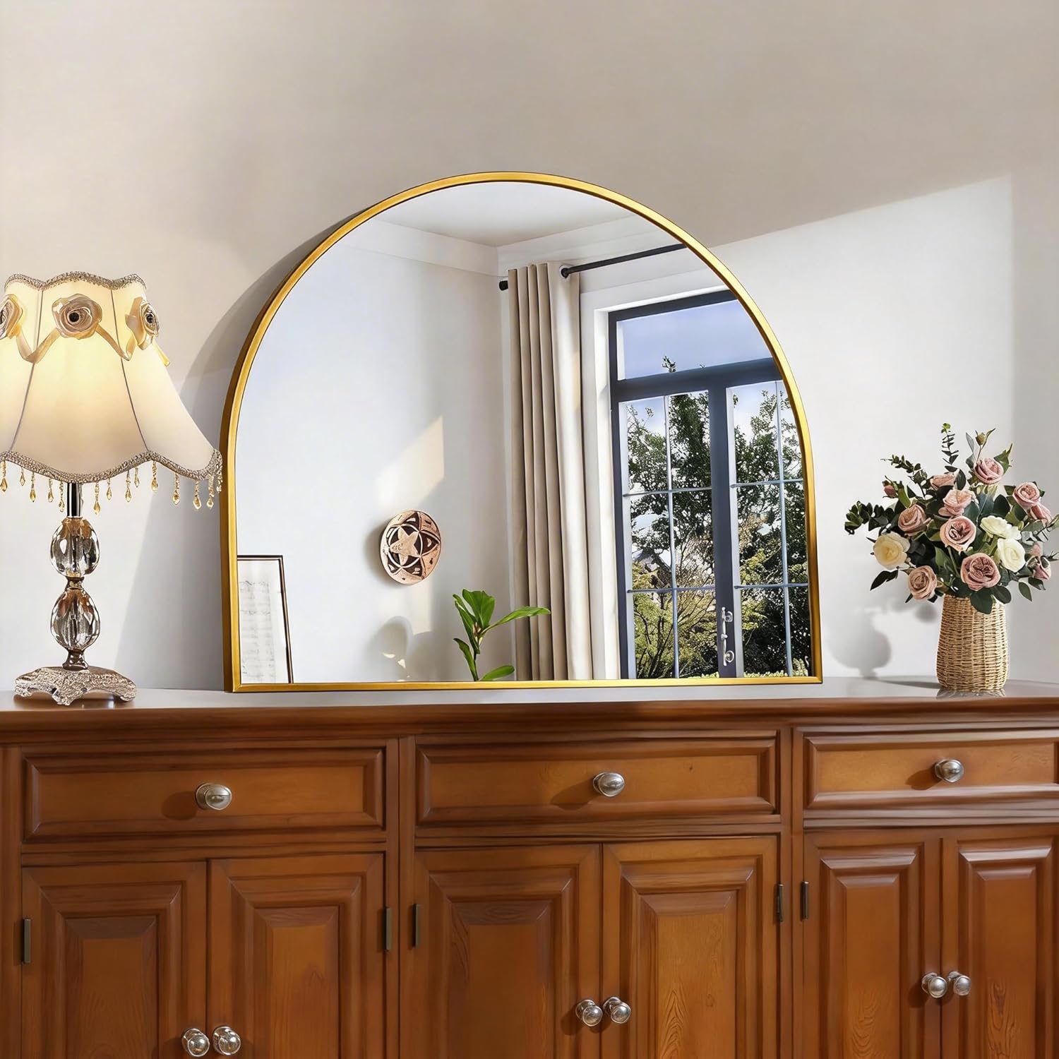 CIRCUMI Arched Wall Mirror, 30"x25" Gold Arched Mirror with Tempered Glass, Metal Frame, Large Size for Entryway Table, Mantel,Living Room,Over Sink,Arch Mirror for Decor,Shatterproof&Crystal-Clear