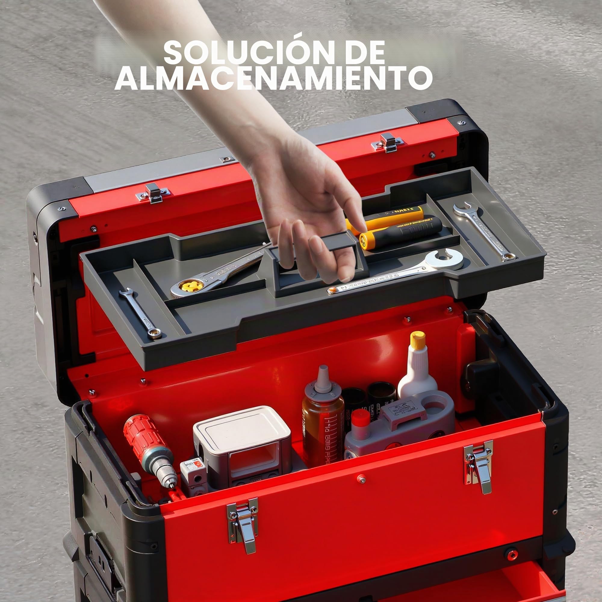 HOMCOM Carro de taller con maletín de herramientas vacío con 3 unidades modulares, carro para almacenamiento de herramientas, caja de herramientas con asa, acero, color rojo
