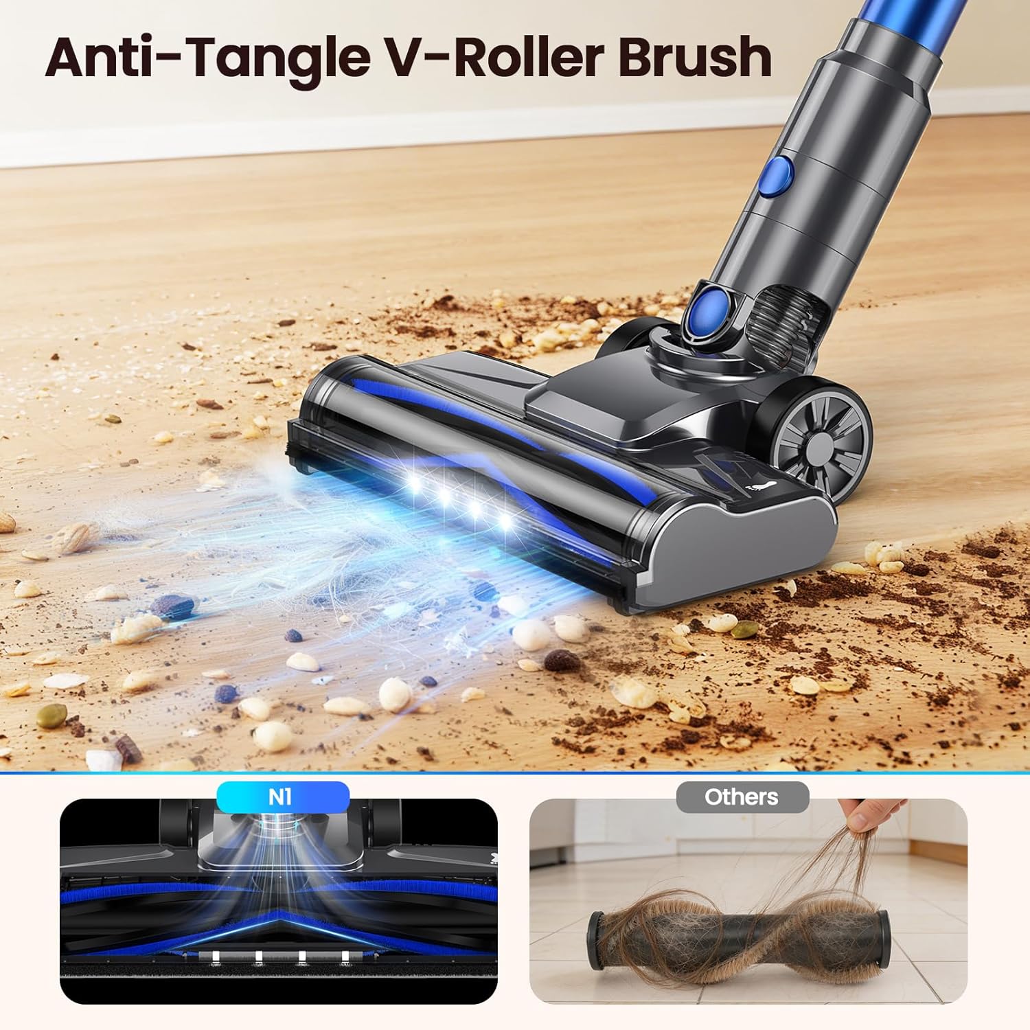 Dzaki Cordless Vacuum Cleaner, 400W 35KPa Cordless Vacuum Cleaner for Home, Cordless Stick Vacuum with LED Display, Anti-Tangle Self-Standing Rechargeable Stick Vacuum for Home Pet Hair Hard Floor