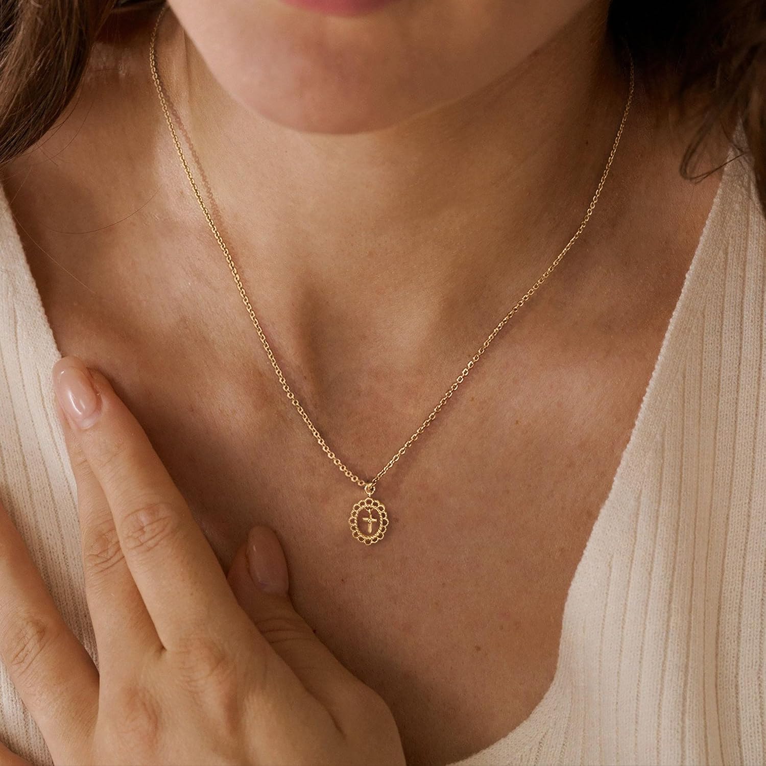 Cross Necklace for Women,14k Dainty Gold Plated Cross Necklaces Simple Pendant Necklaces for Women Trendy Small Gold Charm Necklace Cute Choker for Women Jewelry Gifts - Image 6
