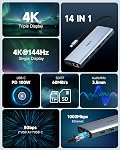 Triple 4K USB-C Docking Station, Single DisplayPort Up to 8K@30Hz/ 4K@144Hz/ 4k@120Hz, 14-in-1 USB C Hub with 7 USB Ports, 100W PD, HDMI, Ethernet, Audio - Compatible with Windows USB-C Laptops