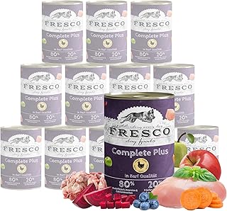 FRESCO Dog Nassbarf Complete Plus Chicken 12 x 400 g Meaty & Protein Rich Dog Wet Food Grain-Free Barf Made from 100% Fresh Meat, Offal, Fruit and Vegetables without Artificial Additives product image