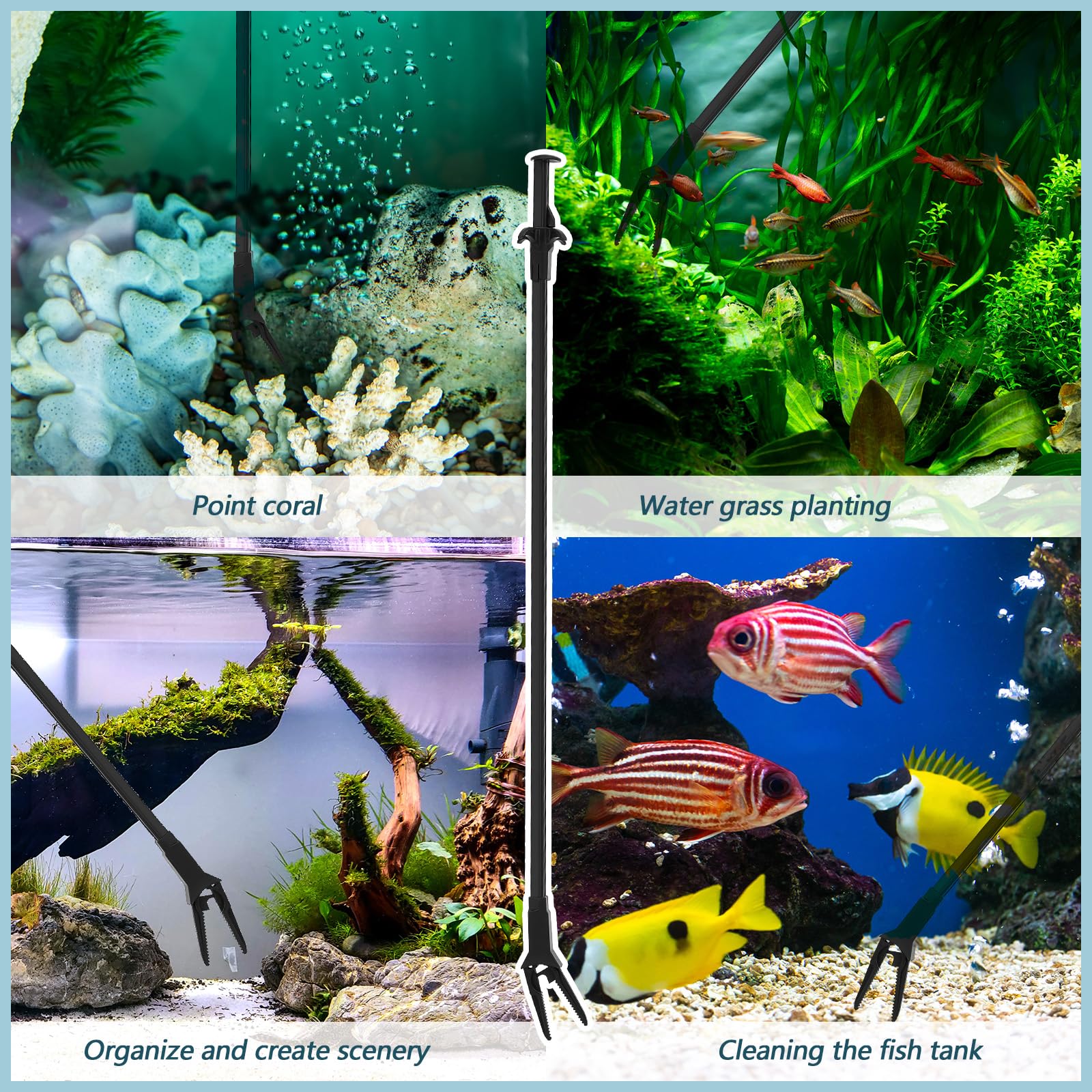 Gisafai 2 pinzas de plástico para acuario, 27 pulgadas de largo, multiusos, herramientas de alimentación de acuario para agua dulce, agua salada, peceras, plantas de coral