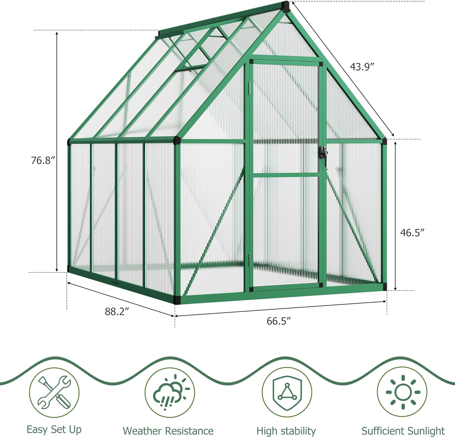Polycarbonate Greenhouse for Outdoors, Heavy Duty Aluminum Frame Garden Greenhouse with UV Protection and Adjustable Roof Vent, All-Season Weather-Resistant Structure with Reinforced Stability