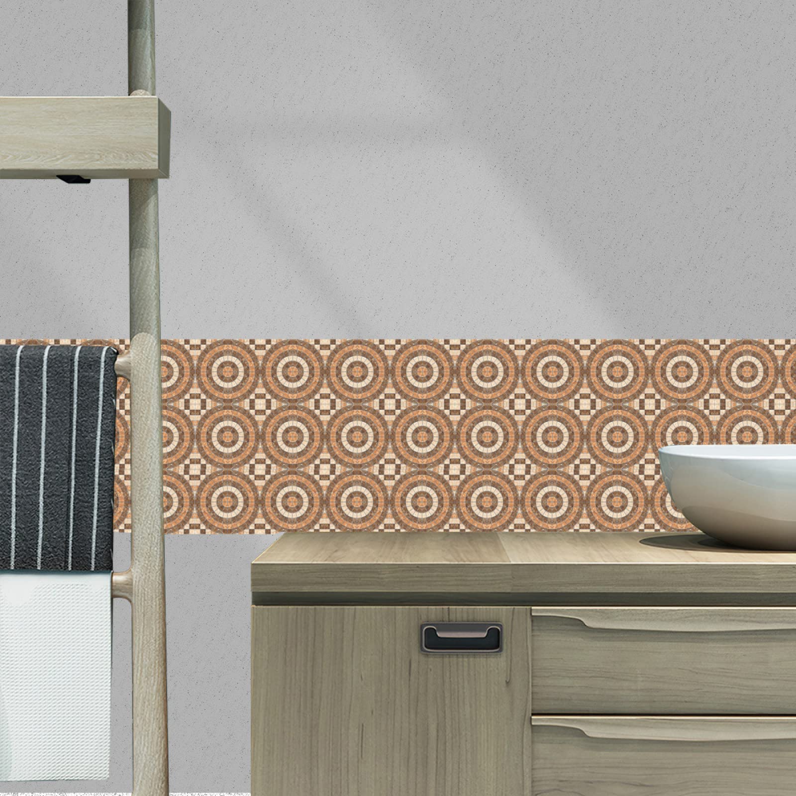 Stick on Tiles Mosaic Orange Mandala Tile Stickers for Bathroom Kitchen Backsplash Waterproof Tile Covers for Fireplace Surround Cabinet Furniture Stick on Kitchen Tiles 20x20 cm/10 pcs
